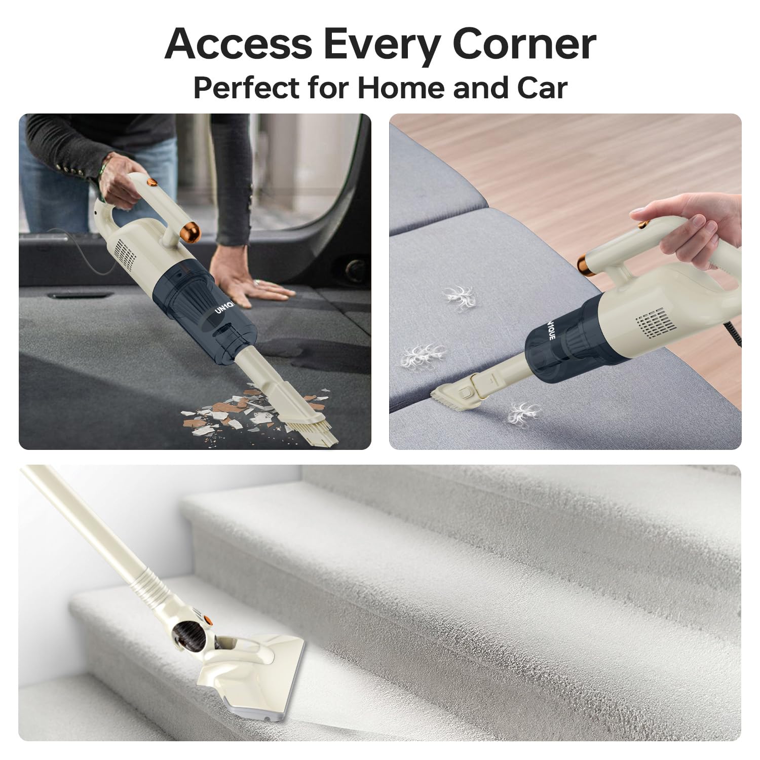 UN1QUE 2 in 1 Handheld & Stick Vacuum Cleaner for Home, 500W Handheld Vacuum with 15000PA Suction, 0.8L Washable HEPA Filter, Adjustable Head, Bagless Dry Vacumming, Deep Clean for Hard Floor, Carpet 6