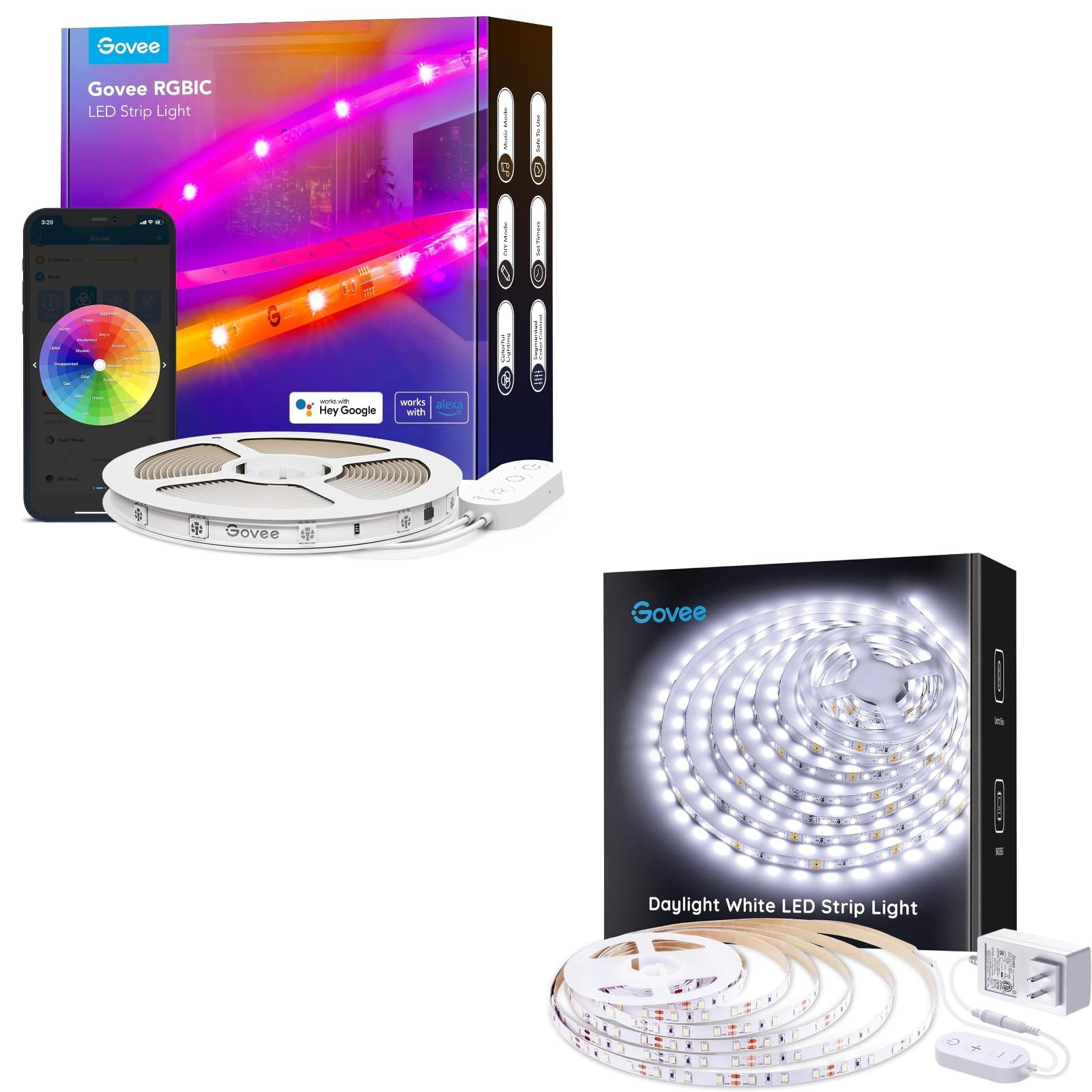 Govee RGBIC LED Strip Lights 16.4ft Bundle White LED Strip Lights 16.4ft 2