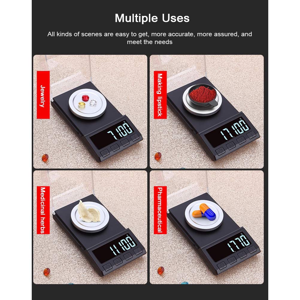 amiciTools High Precision LCD Digital Weighing Scale 100 g/0.006g Powder Gold Jewelry Medicinal Herbs Weighing Electronic Pocket Scales with 2xAAA Battery (100g) 4