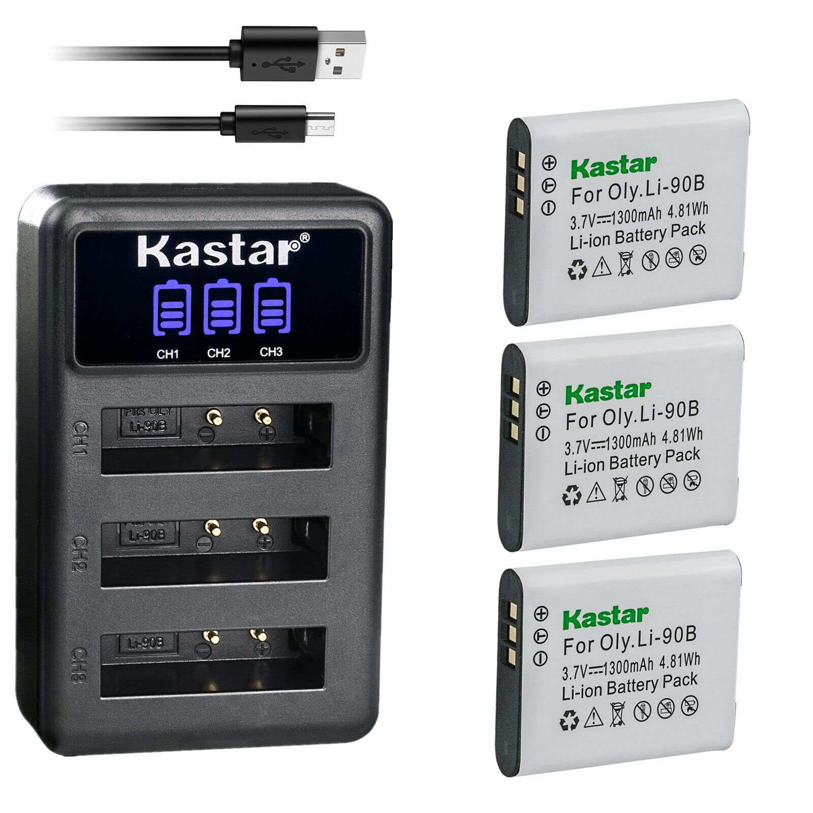 Kastar 3 Pack Battery and LCD Triple USB Charger Compatible with DB-110 Battery, GR III Digital Camera, WG-6 Digital Camera, G900 Digital Camera 1
