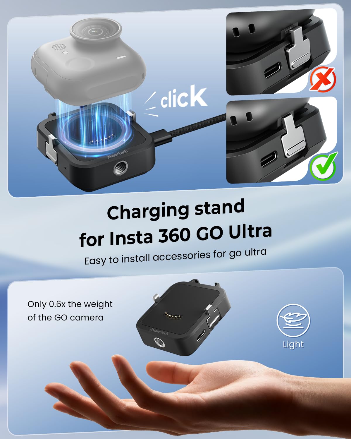 Maectech Charging Base for Insta360 GO Ultra Charging Dock Station for GO Ultra Accessories Quick Release Mount - Black 6