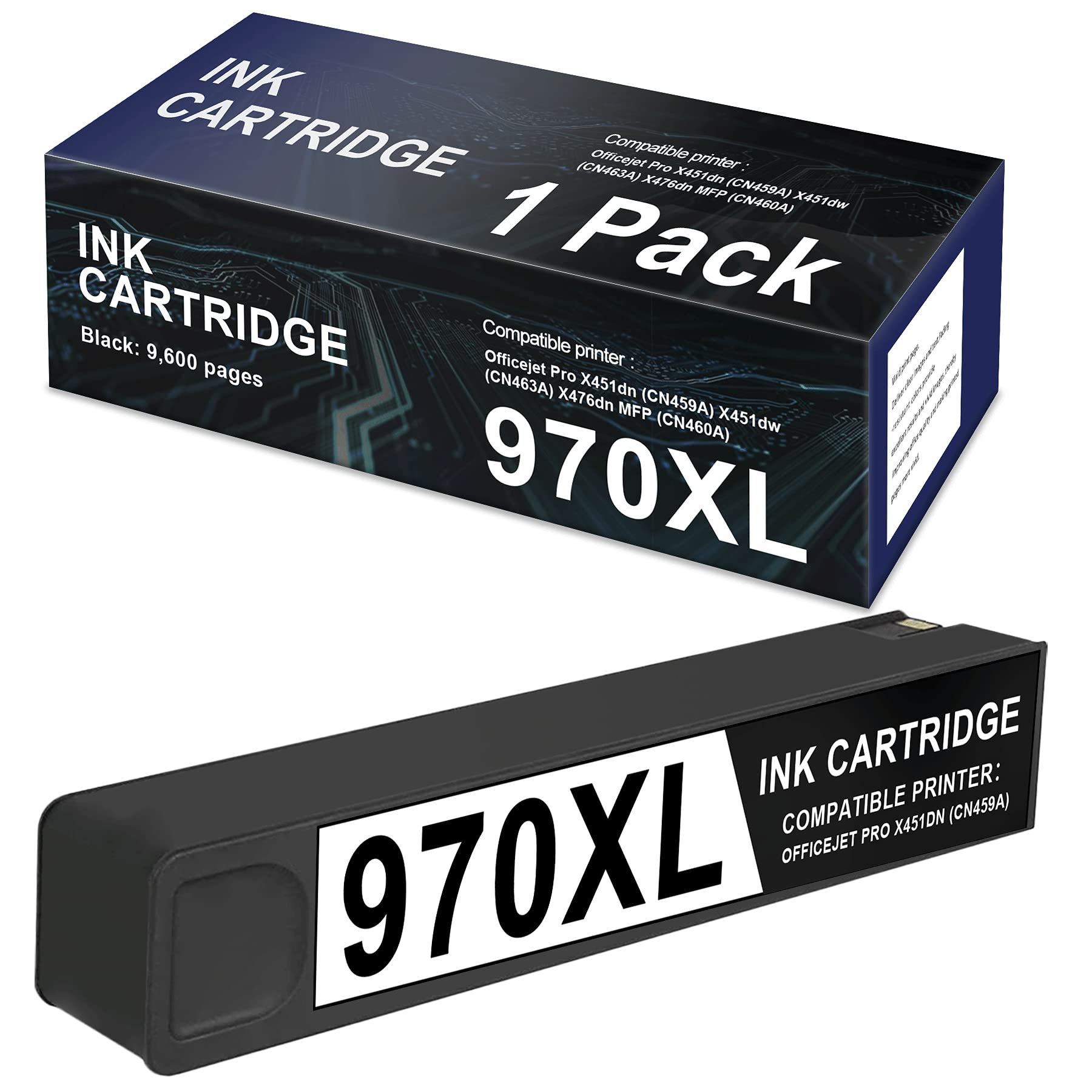1-Pack Compatible 970XL | CN625AM PageWide Cartridge Remanufactured Ink Cartridge Replacement for HP Officejet Pro X476dw MFP (CN461A) X551dw (CV037A) X576dw MFP (CN598A) Printers (Black) 1