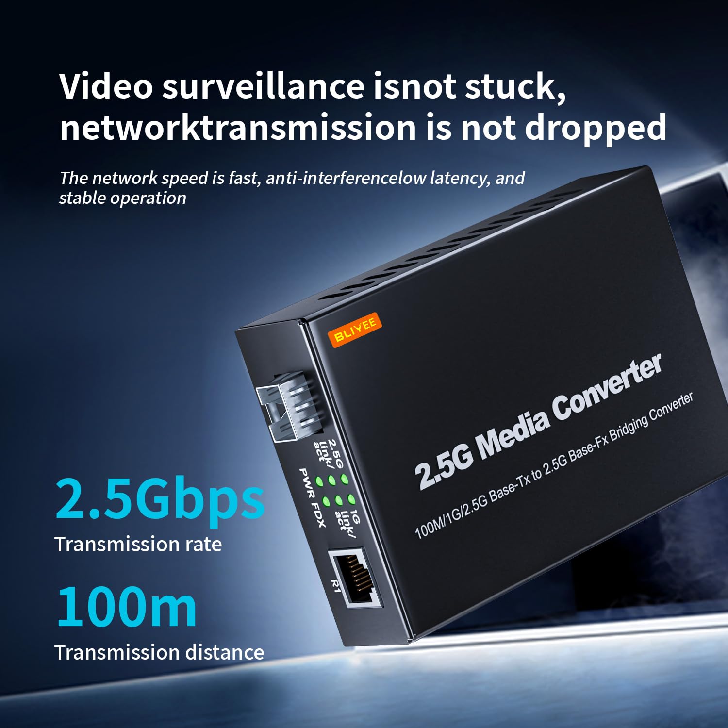 BLIYEE 2.5G Media Converter, Unmanaged 1x 100M/1G/2.5G Base-T Fiber Transceiver, SFP to RJ45 Converter, Support 2.5GBase-SR/LR Transceiver, Auto-Negotiation, Plug and Play 6