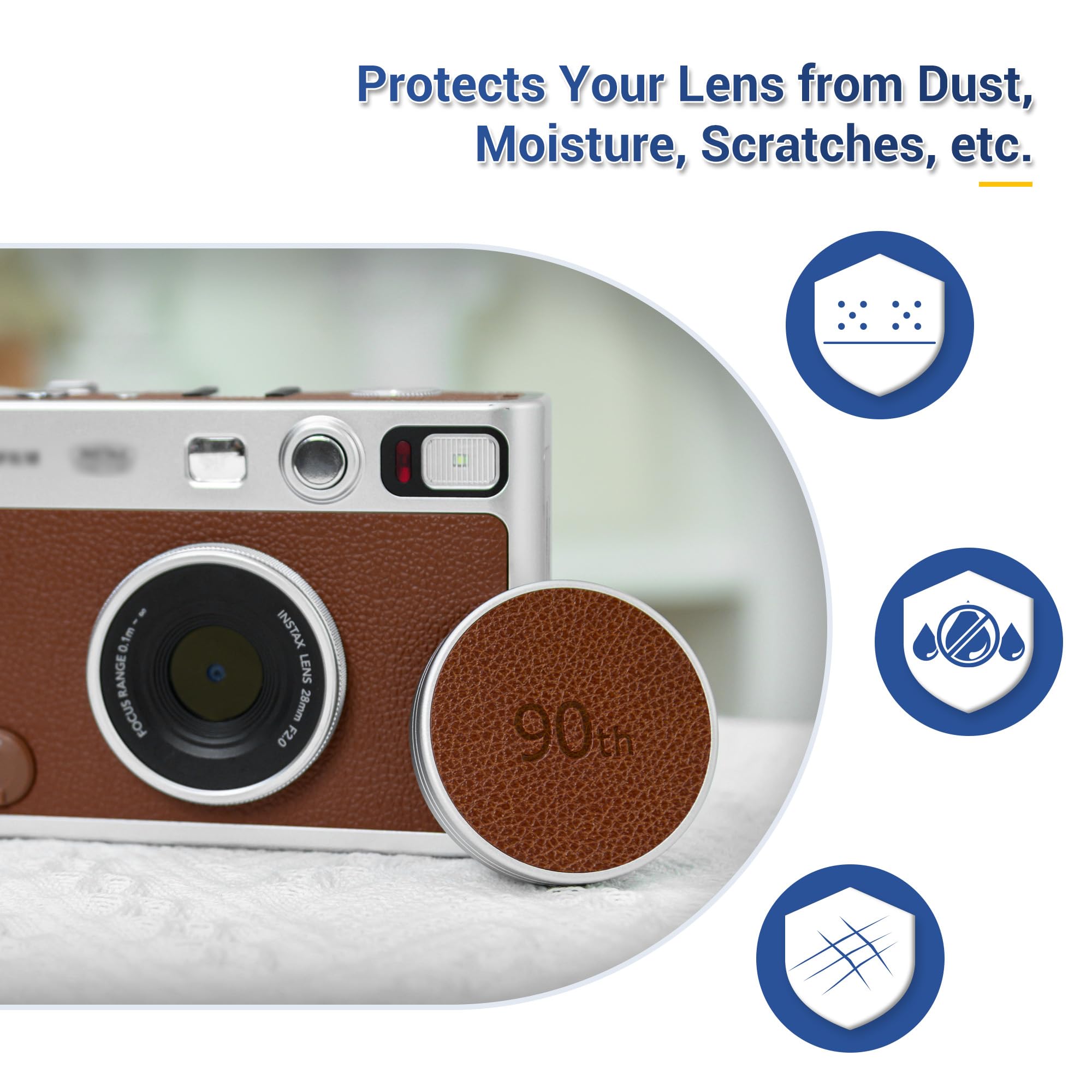 Retro Leather Lens Cap for Fujifilm Instax Mini EVO, Brown Aluminum Anti-Dust Anti-Scratches Lightweight Camera Lens Cover with Soft EVA Interior, Accessories for Fuji Mini Evo Lens Protection Cover 4