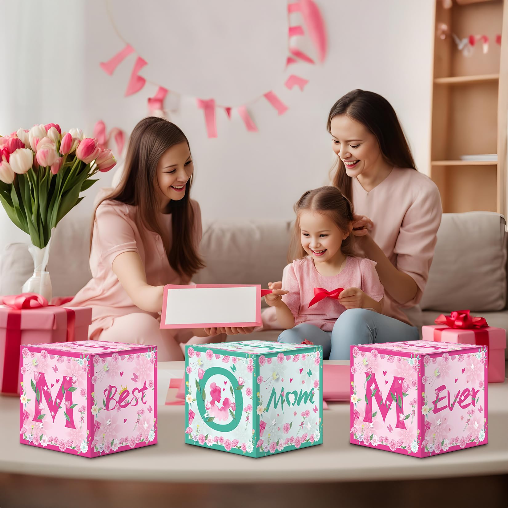 ZEYGC Happy Mother's Day Box Decorations, Mom Box Pink Green Medium Balloon Boxes Mother's Day Decor Party Supply 6