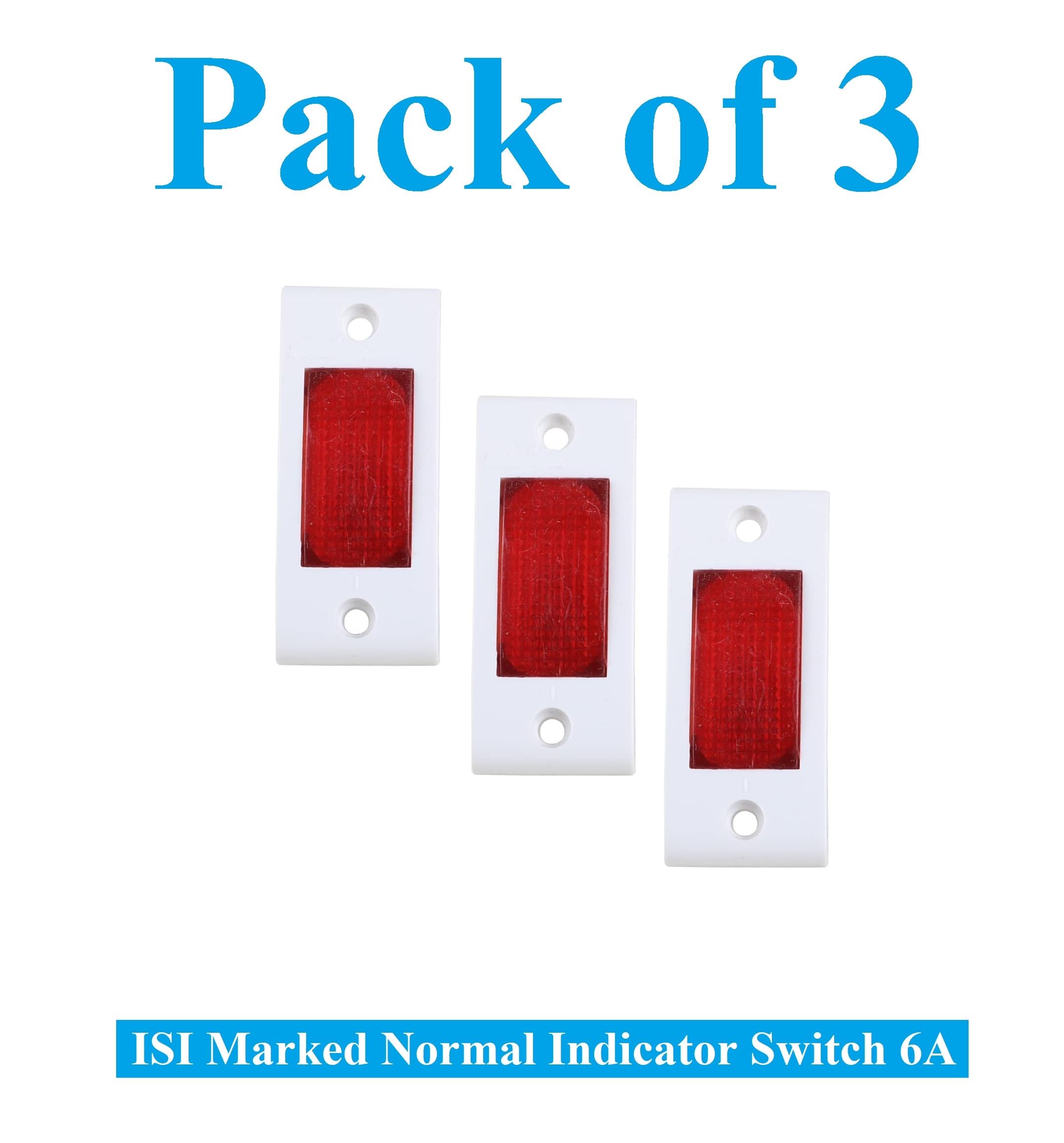 Pack of 3 Pieces 6AMP Normal Indicator Switch (ESP36) White 3