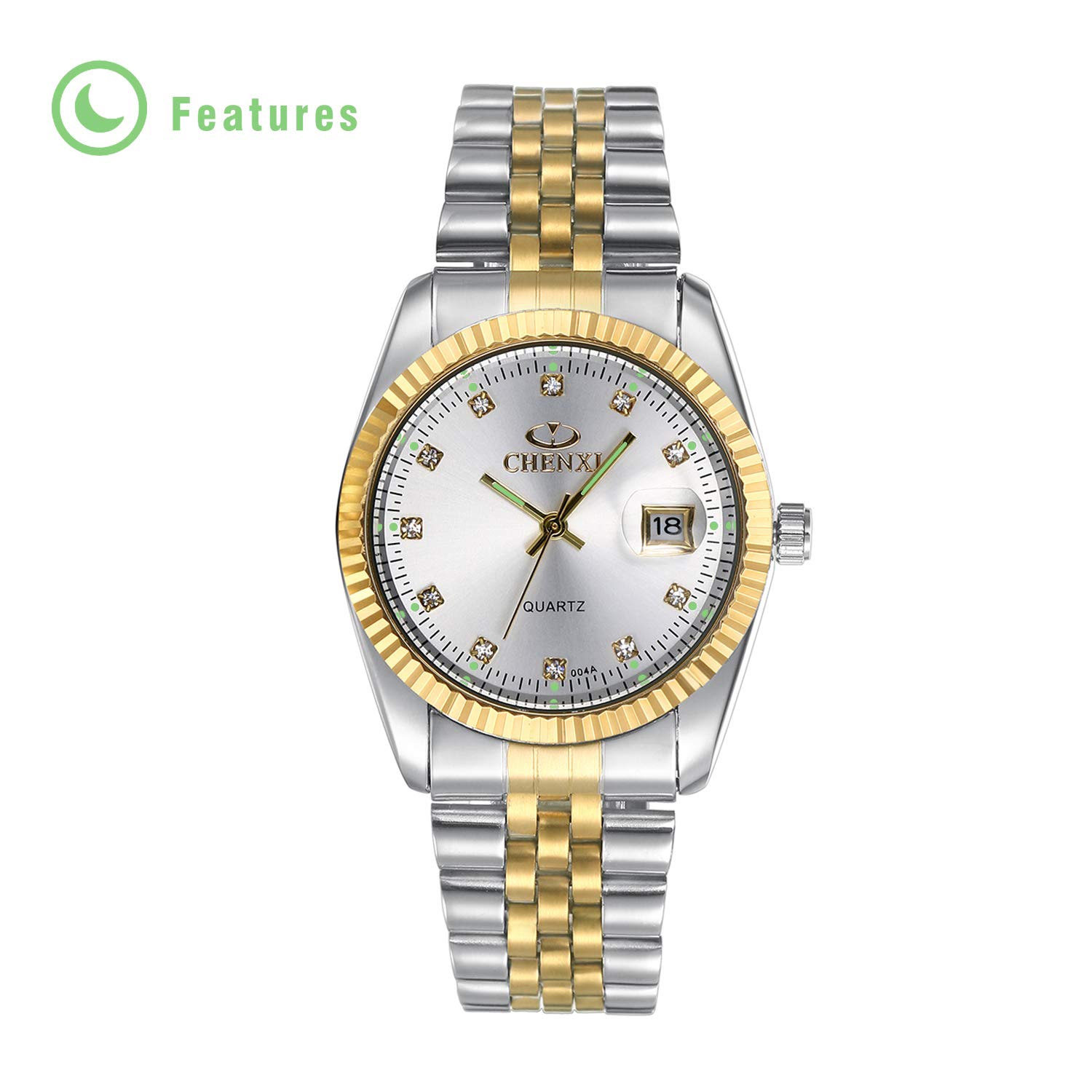 JewelryWe Luxury Couple Watches Gold-Silver Tone Stainless Steel Quartz Calendar Wristwatch Rhinestone His and Her Watch Set 6