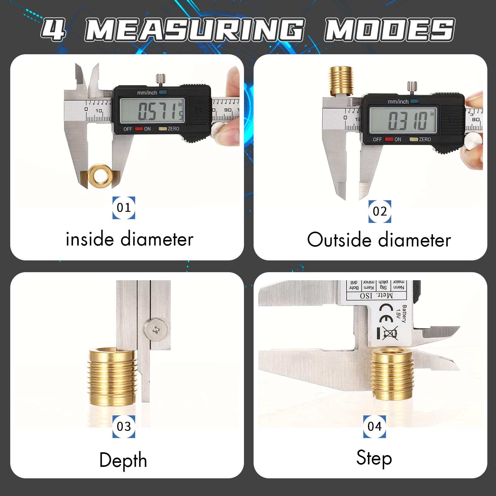 Simhevn Electronic Digital Caliper Measuring Tool, Stainless Steel Vernier Caliper Digital, Easy Switch from Inch Metric, LCD Screen,0-6inch/150mm Caliper Measuring Tool for DIY/3D Printing 5