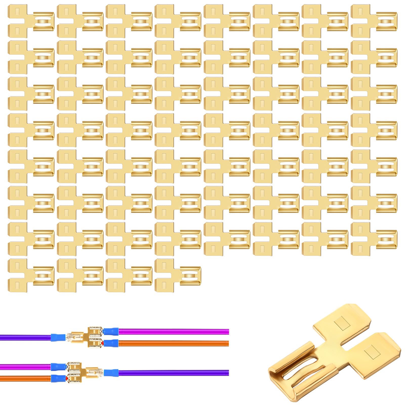 60pcs Spade Terminal Splitter, Quick Disconnect Insulated Double Male Tab Single Female Slip on Spade Piggyback Connector Electrical 2 Way Splitter for Automotive Dual Spade Connector 1/4in Blade 1