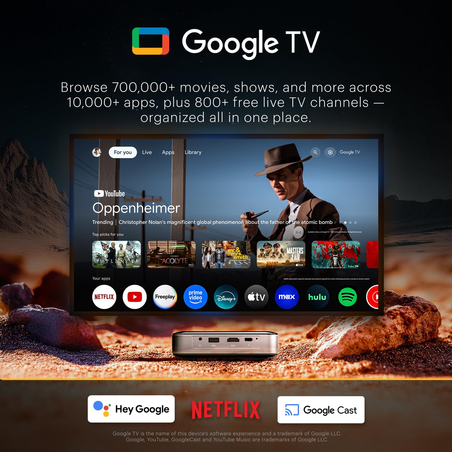 Kodak Luma 500 Mini Projector | 1080p Full HD Portable Outdoor Projector with Wi-Fi, Bluetooth, HDMI & USB | Google TV 11.0 OS, Netflix Certified, Chromecast Built-In, 150 Lumens, 150” Display 3