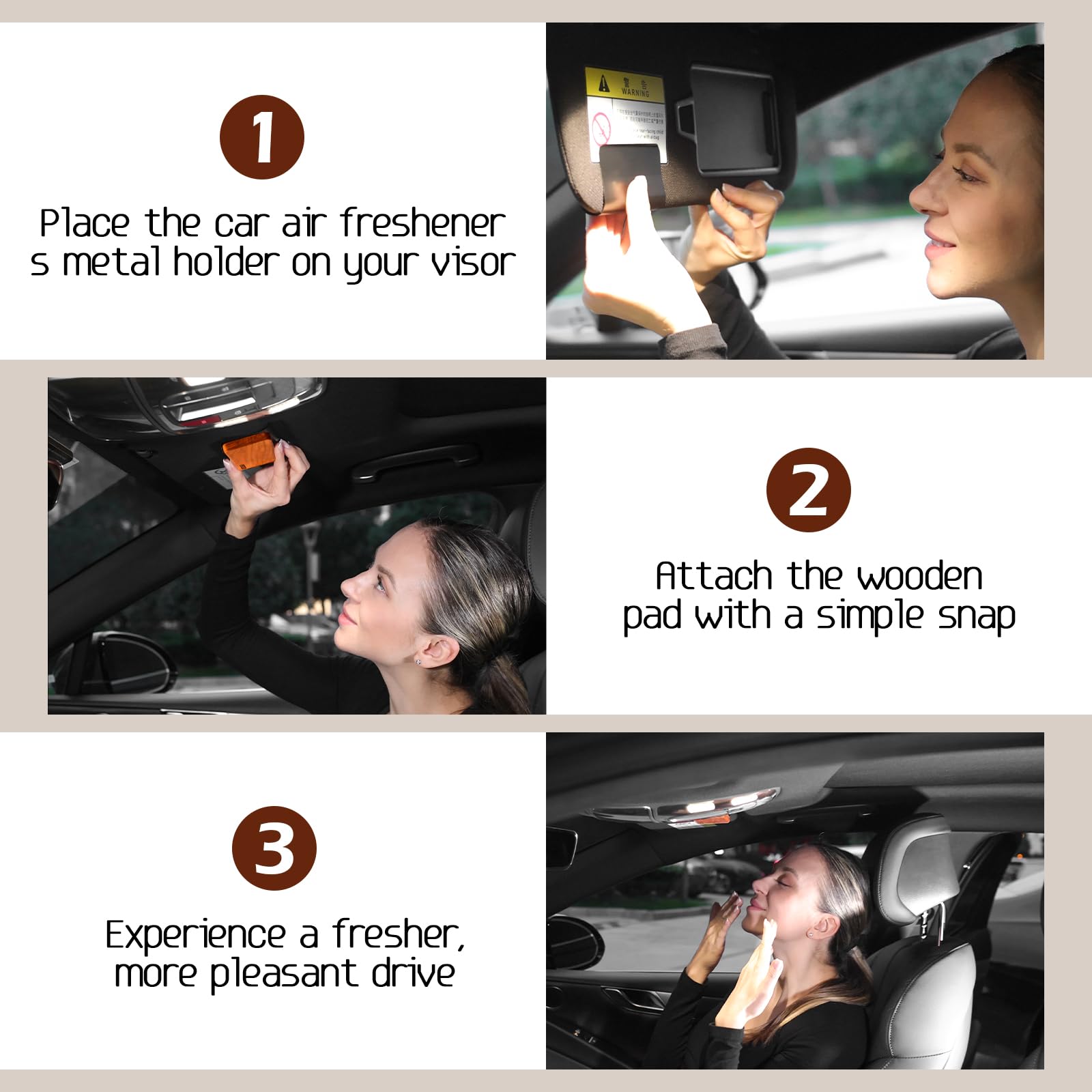 Car Air Freshener-The Original Wood Air Freshener-Car Odor Eliminator for Visor Clip-Long Lasting Scent,Vehicle Scent Diffuser for Truck & SUV-Pack of 4 (Teak-Amber-Cabana-Grove) INCLUDED 2 CLIPS 4