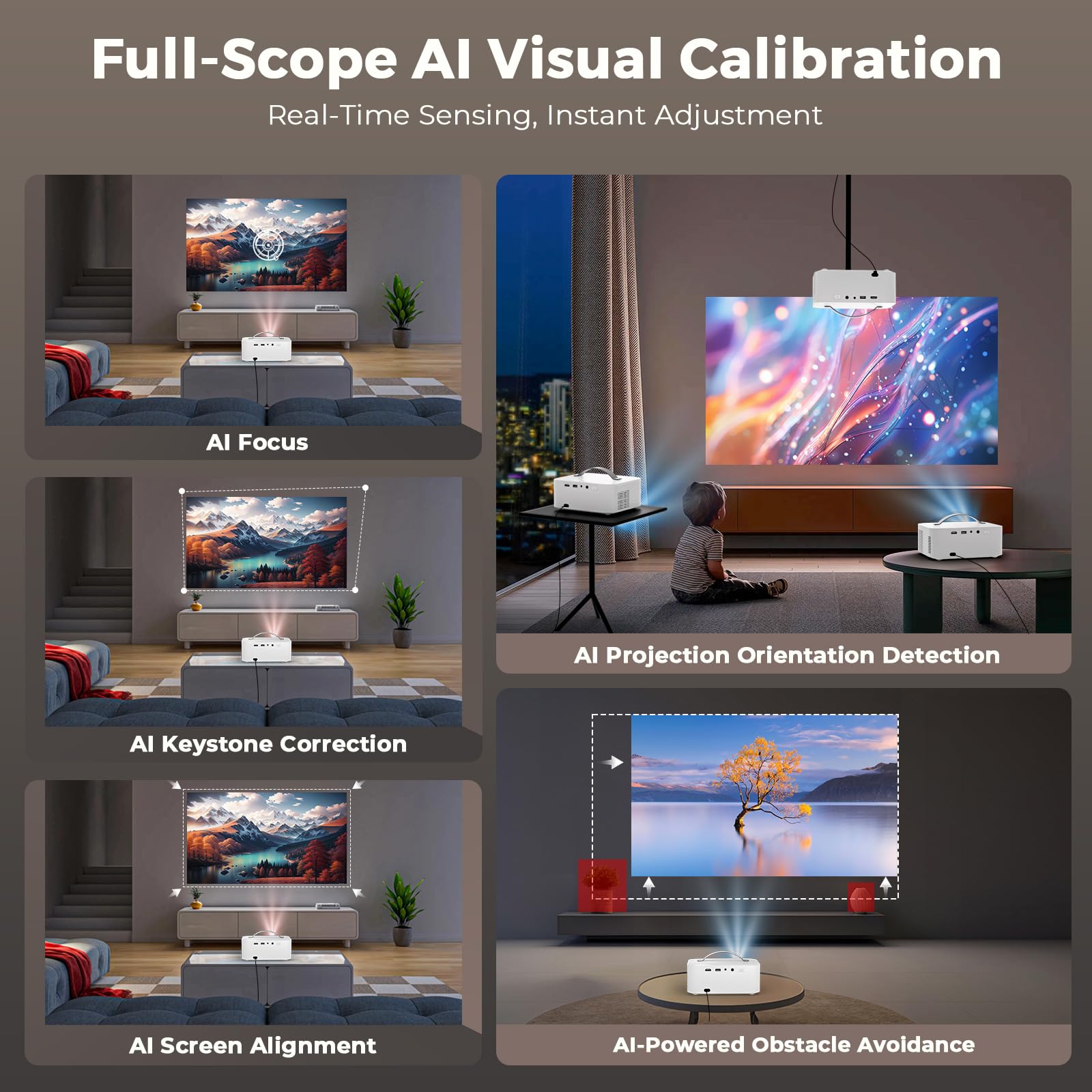 [AI Movin 2.0 System/1200 ANSI/Auto Focus] Projector-4K with WiFi 6 and Bluetooth, 30W DoIby Audio Netflix-Licensed Outdoor-Projector, Lisowod 1080P Smart Portable Proyector with HDR10+ 2025 Upgraded 5