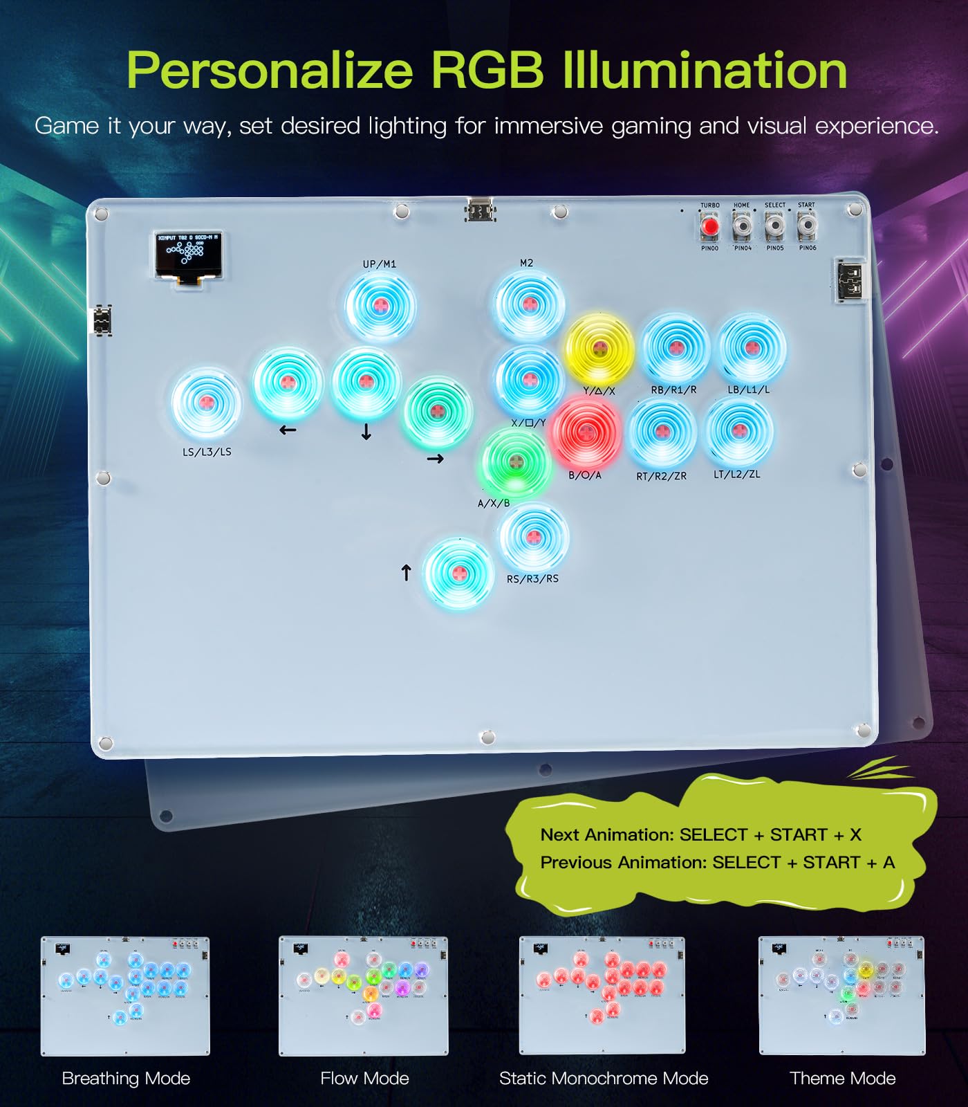 TiMOVO Haute42 Arcade Stick with Turbo Function, Custom RGB, Leverless 16 Key All-Button Arcade Controller for Switch/PC/PS4/PS3/Steam Deck, Arcade Fight Stick Game Keyboard Support Hot Swap, SOCD,DIY 5