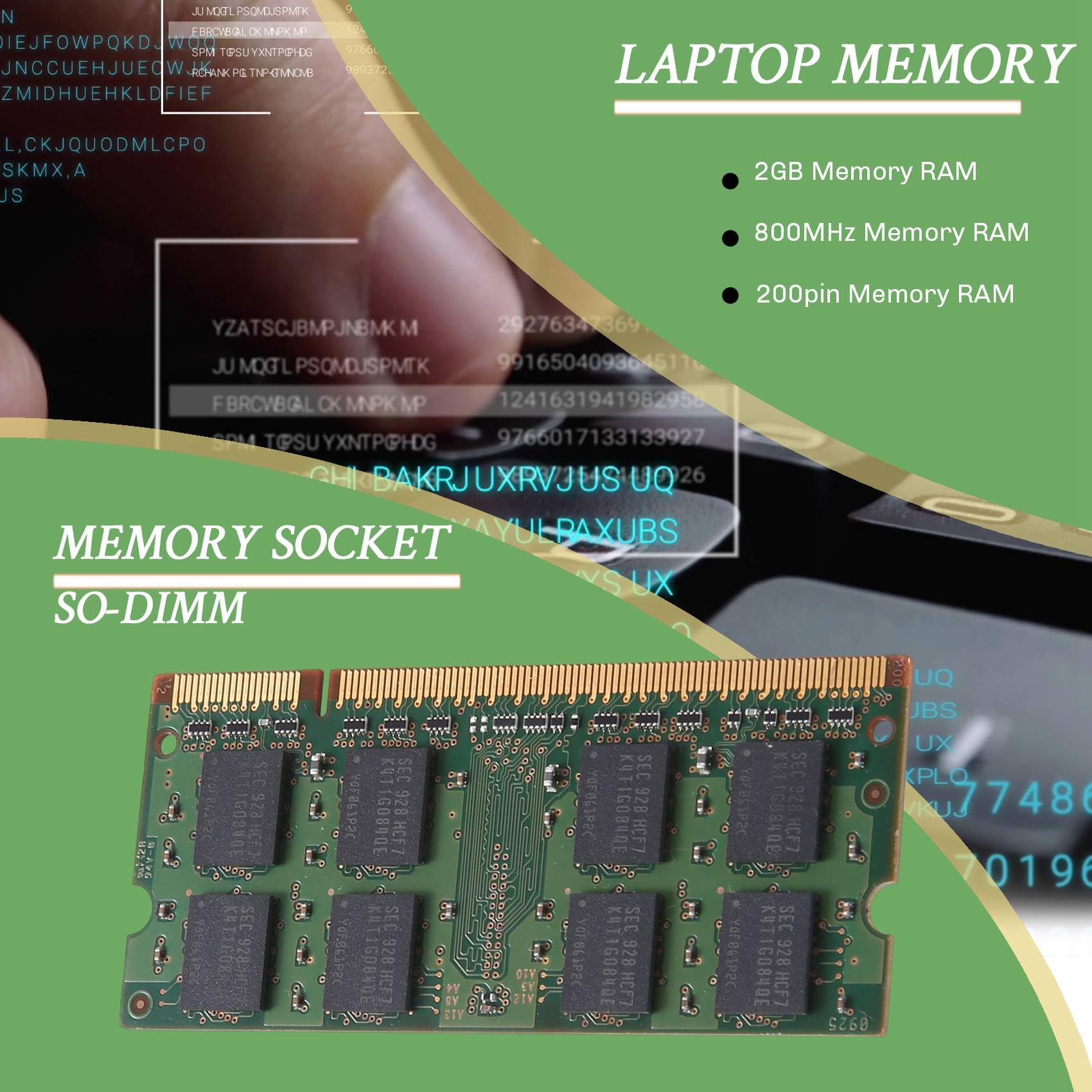 Pasuihcay 2GB DDR2 PC2-6400 800MHz 200Pin 1.8V Laptop Memory SO-DIMM Notebook RAM, green 6