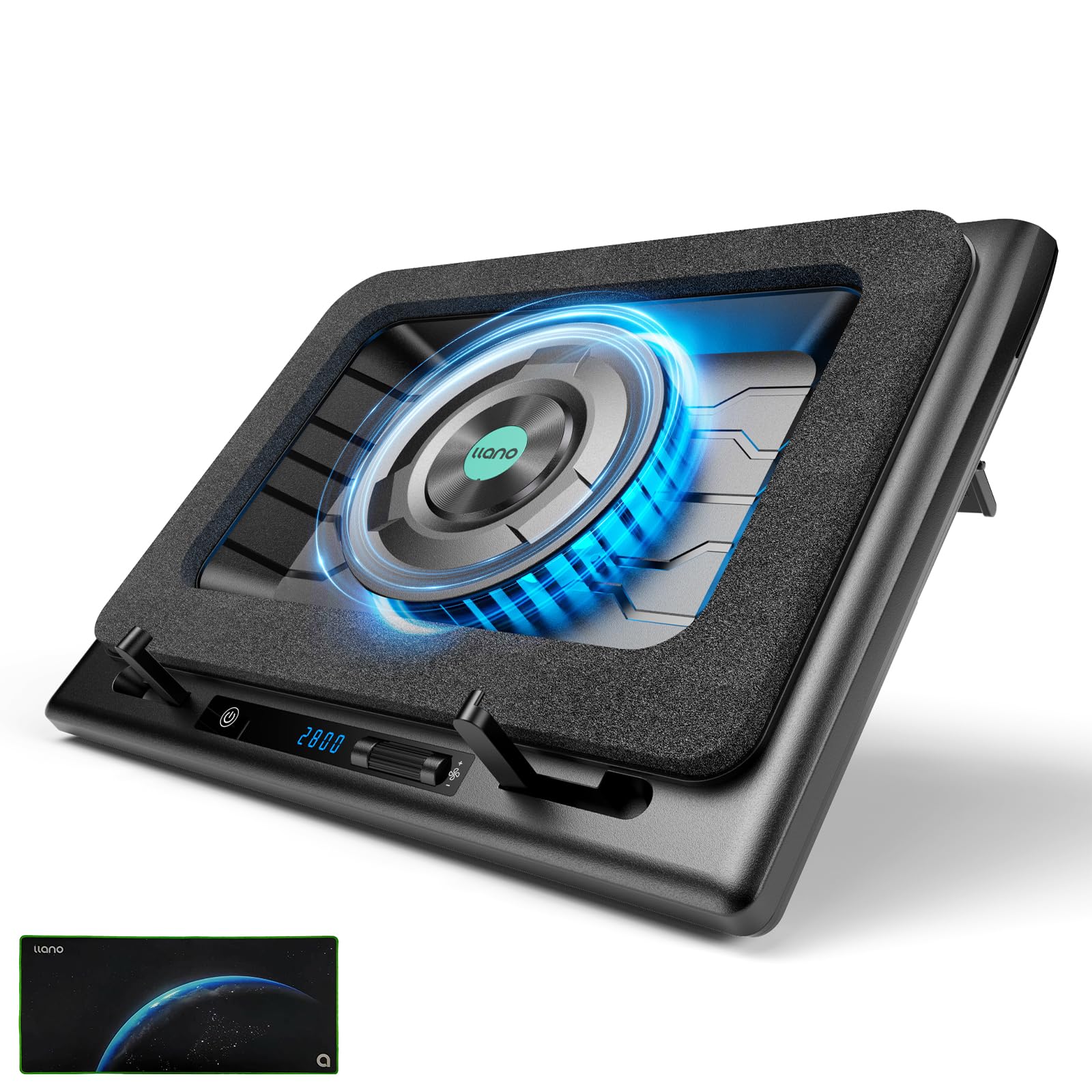 llano V13 Gaming Laptop Cooler, Laptop Cooling Pad Stand with 5.5inch External Cooling Fan, Fast Cooling Computer Laptop 15.6-21in, Adjustable Speed, Touch Control, 3-Port USB A, A Mouse Pad Included 1