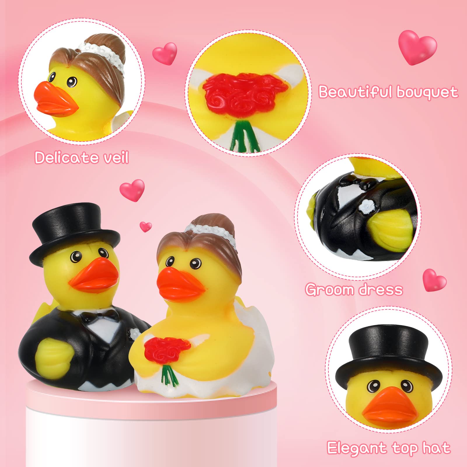 Jerify 48 Pcs Bride Groom Duck Bath Toy 2.5 Inch Wedding Rubber Duck Marriage Mini Ducks for Ceremony Baby Bridal Shower Gift Souvenir 4