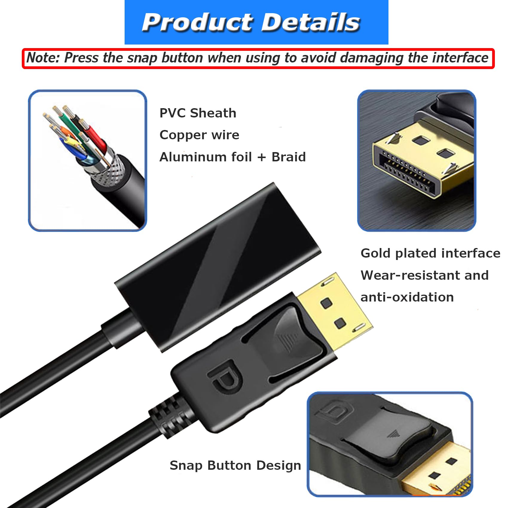EasyULT DisplayPort to HDMI Adapter, 4K Resolution, Nylon Braided Non-Bidirectional DP to HDMI Ports Cable for TV, Thinkpad, HDTV, Monitor, Projectors, Laptops 5