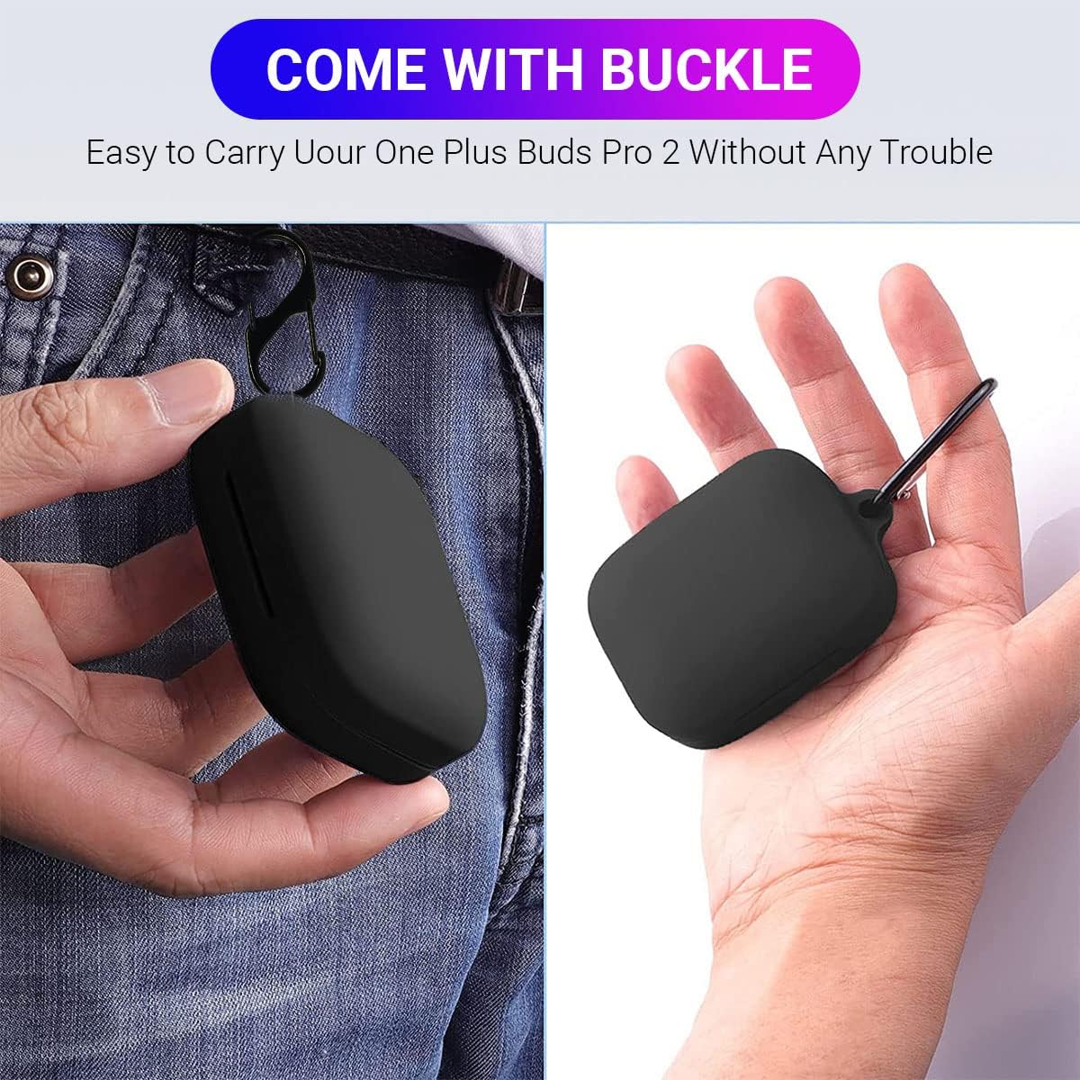 LIRAMARK Silicone Cover Case with Carbiner Compatible with OnePlus Buds Pro 2 (2023) / Oneplus Buds Pro 2R (Green) 6