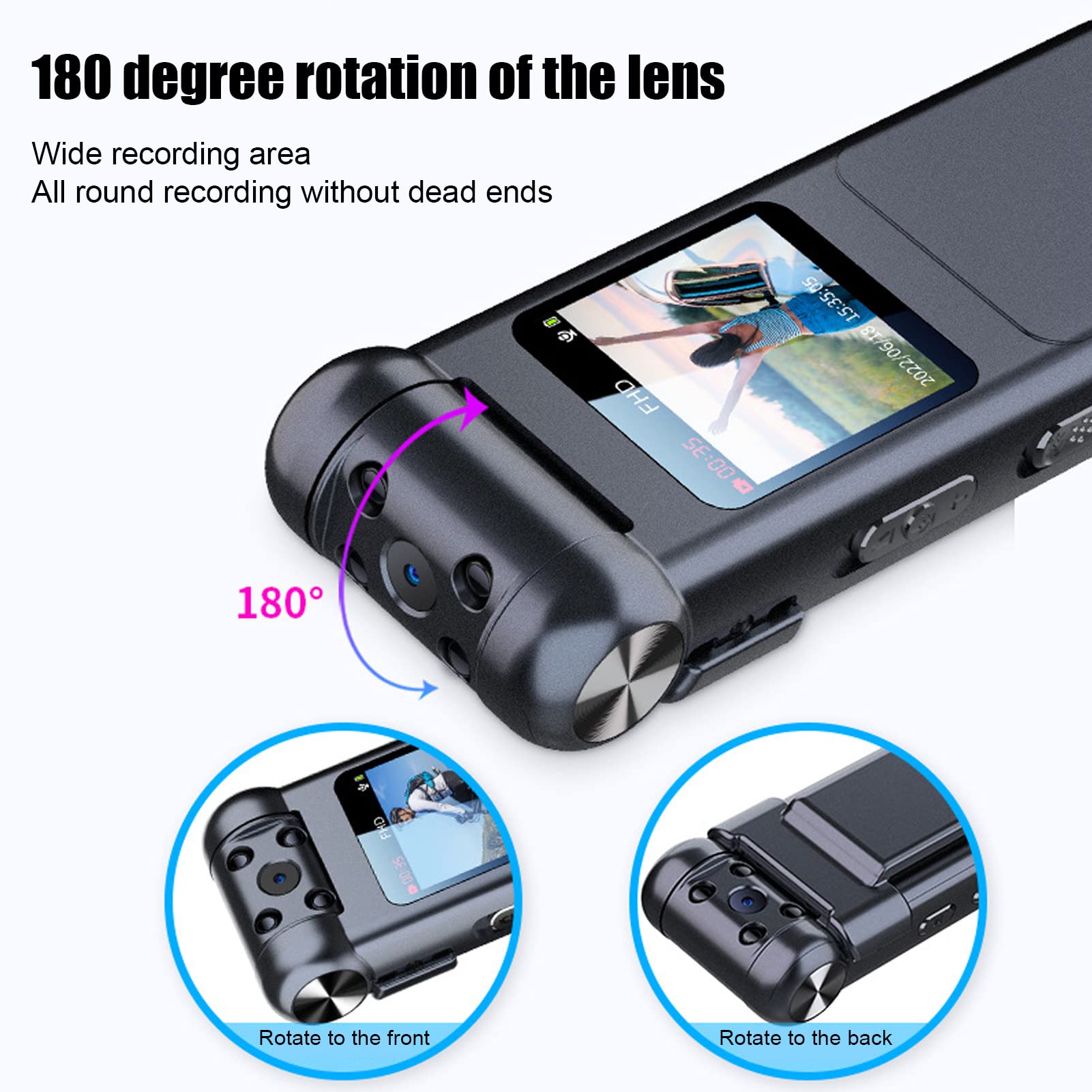 Video Recorder, 1080P Mini Body Camera Video Recorder, 180° Wide Angle, Tiny Camera, Nanny Small Cam, Body Camera, High Definition, 2 Recording Modes(8GB) 5