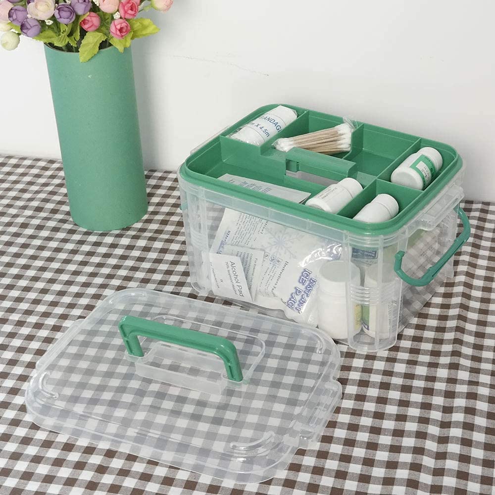 MD'S Home Plastic First Aid Box Medicine Organizer Transparent Storage Box Container Family First Aid Box Medical Kit Medicine Organizer Storage Container With Locking Lid & Carry Handle, Rectangular 2