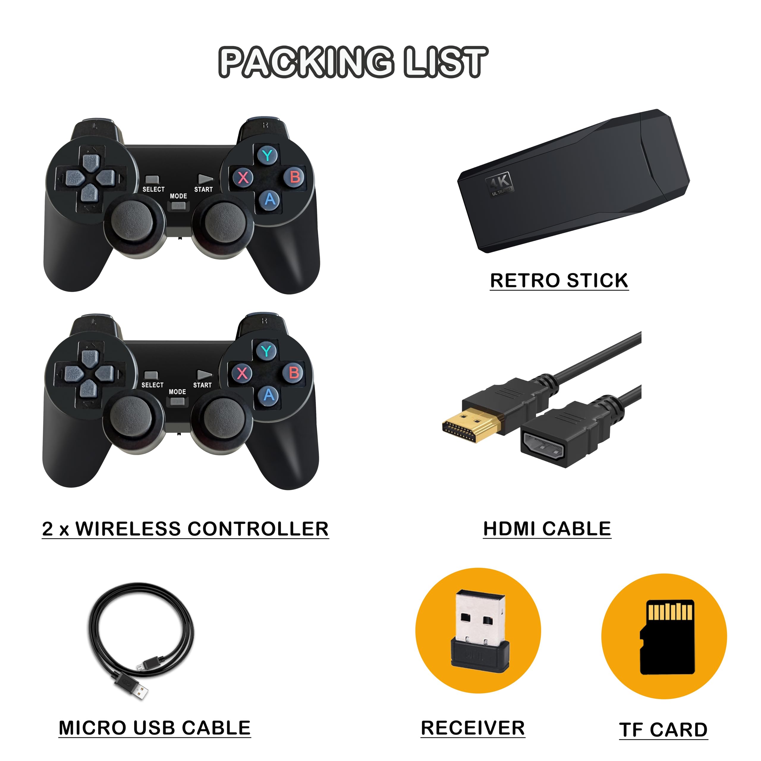 Retro Game Console, Plug and Play Video Game Console Built-in 9 Emulators, 20,000+ Games, 4K HDMI Output for TV with Dual Controllers（Black 6