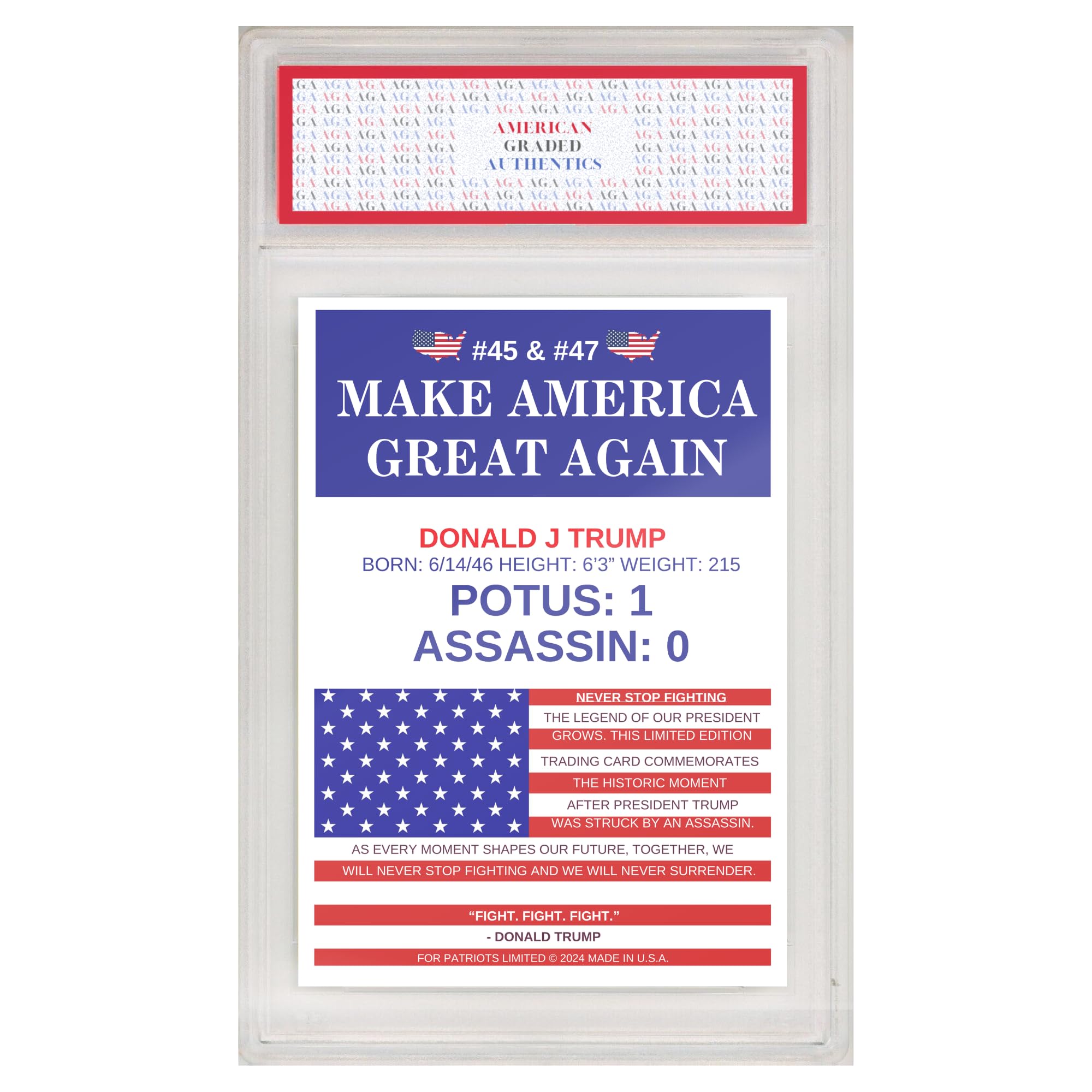 Fight! Assassination President Donald Trump Trading Card 2024 | MAGA Patriot Election Donald Trump Graded Gem Mint Collectible Gifts GOP Made in America Gifts, Trump Memorabilia Limited Edition 3