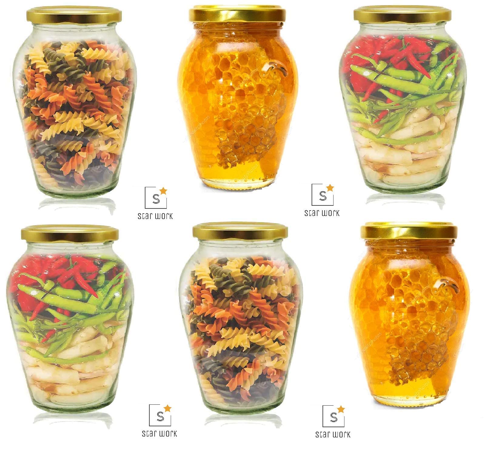 STAR WORK 1000 ML Big Pot Glass Jar for Pickle Storage Dried Masla,Grocery,Grain Storage Jar (1) 3