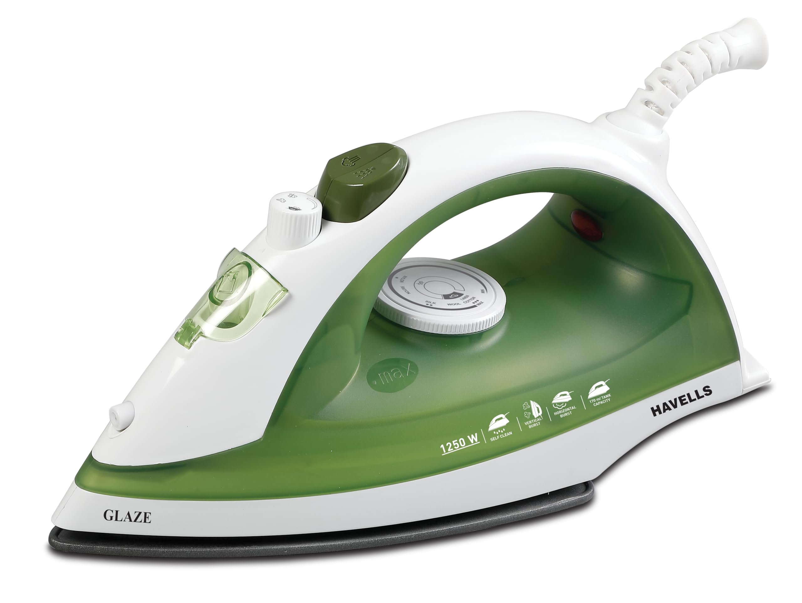 Havells Glaze 1250 Watts Steam Iron with Self Cleaning Function|Vertical & Horizontal Ironing|170 ml Tank for Longer Ironing|High Steaming Rate Upto 12 gm/min|2 Years Door Step Warranty by Havells 1