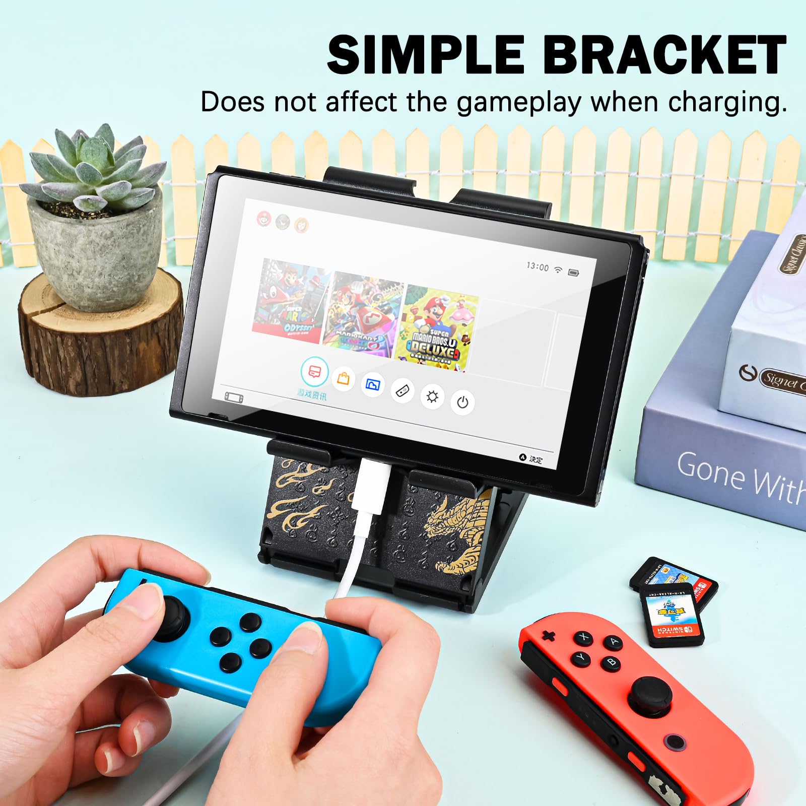 DLseego Switch Stand Suitable for Switch/Switch OLED/Switch Lite, Cute Cool Analog Angle Adjustable Holder Kickstand, Portable Foldable Non-Slip Non-Shake Anime Bracket - Black Gold 3