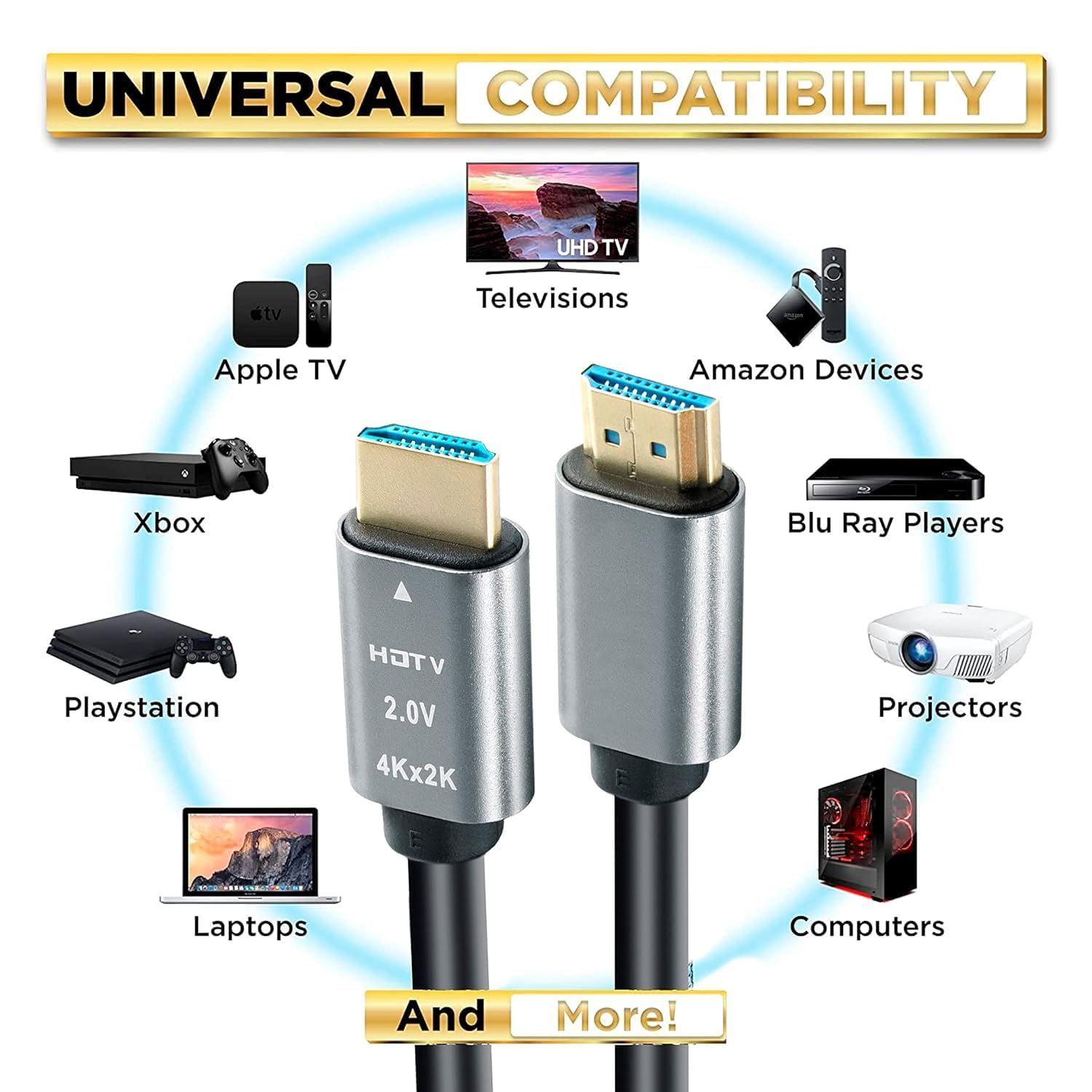 MESHIV 15M 4K HDMI Cable v2.0 Ultra High Speed 18Gbps, 60Hz, HDR, ARC, 3D, Gold-Plated Connectors, Compatible with Laptop, Desktop, TV, Projector, Gaming, Home Theater (HDMI to HDMI, 15 Meter) 4
