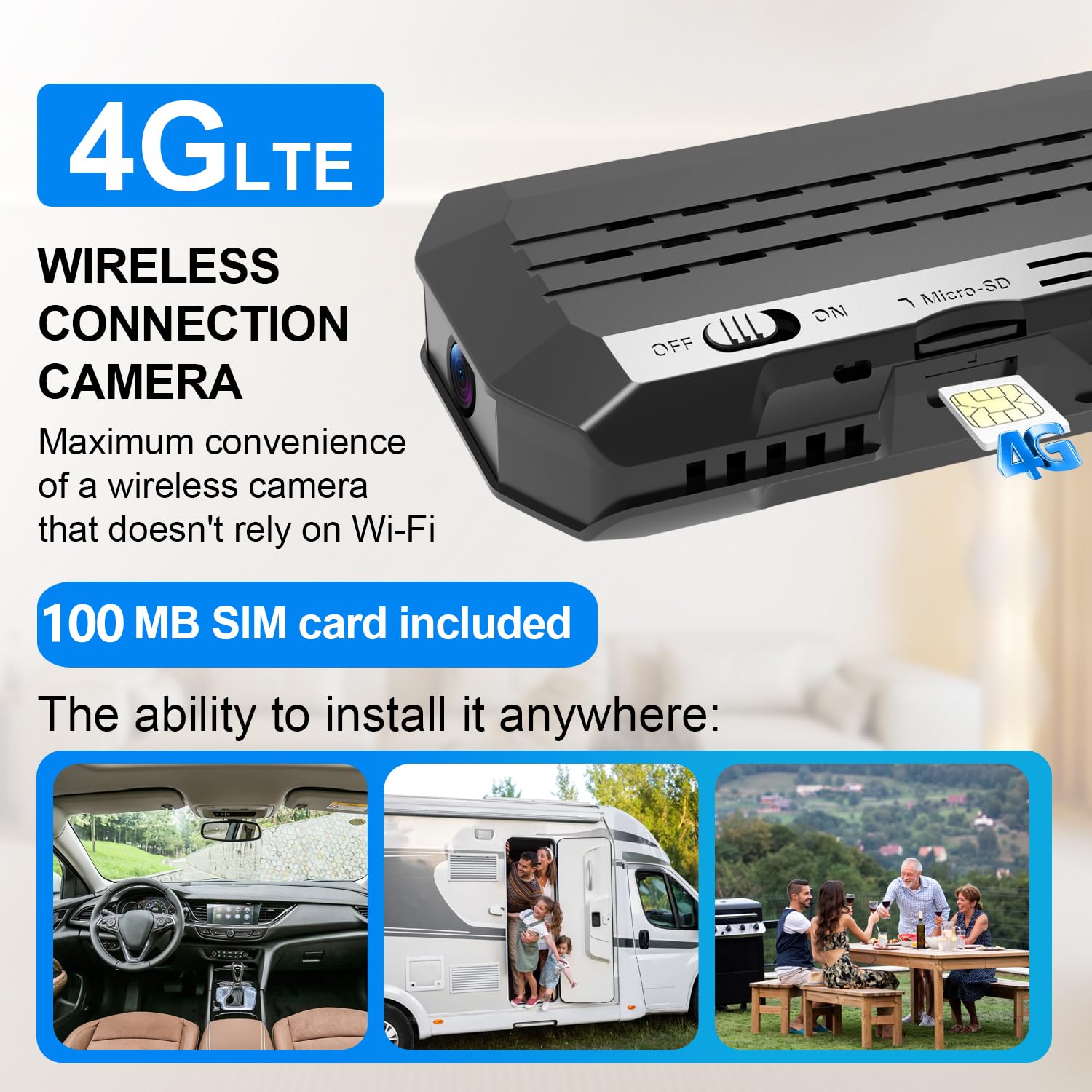 2026 Mini 4G LTE Cellular Wireless Camera,SIM Inserted,4KHD with Video Recording Live Feed,3000mAh Larger Battery Capacity,No WiFi Camera with 160° Wide-Angle View,Color Night Vision,AOV Low-Power 6