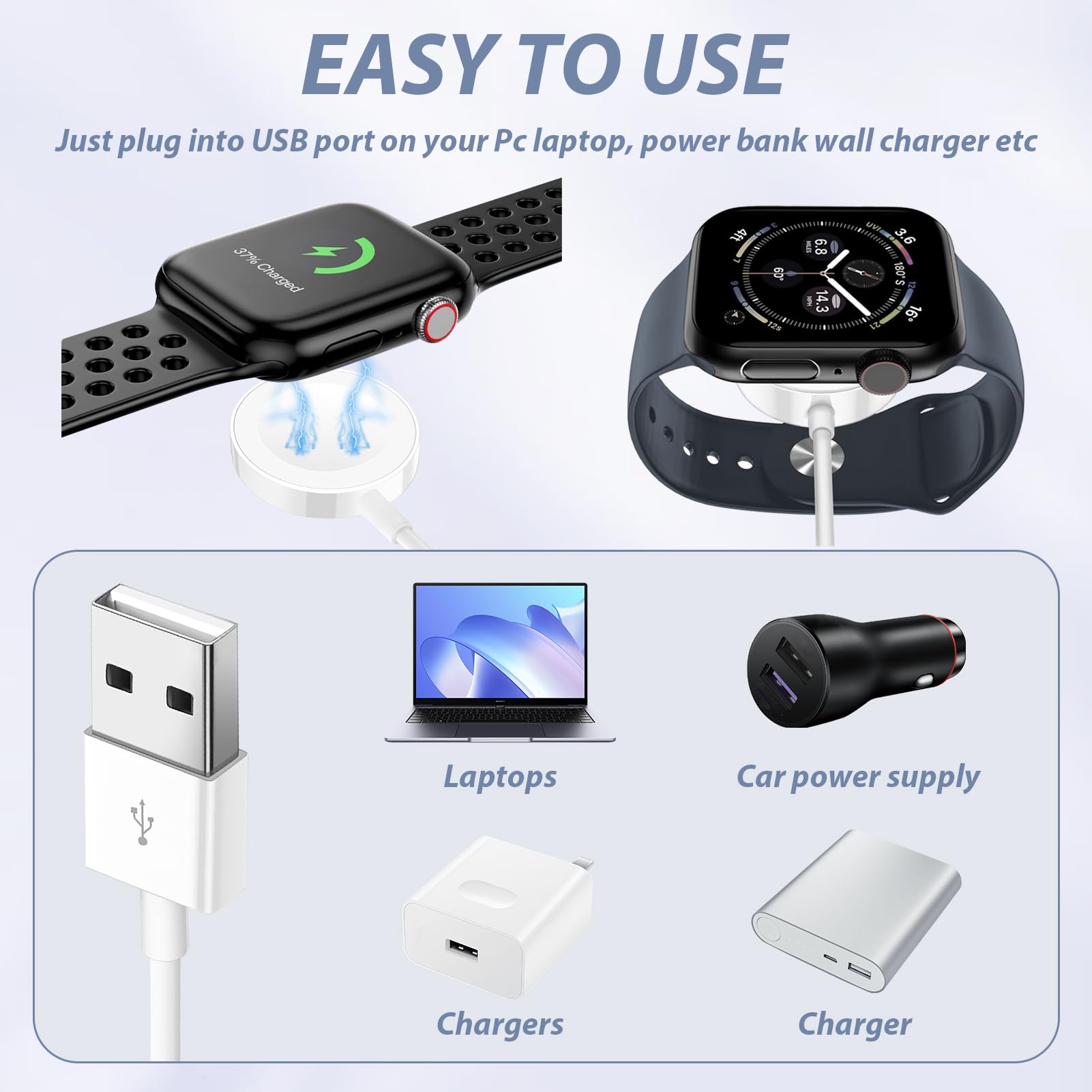 Charger Dock Compatible for Fossil Gen 4 Gen 5 Gen 5E Gen 6 Michael Kors Runway, 3.3ft Replacement Magnetic Charger for Skagen falster 2, Misfit Vapor 2, Diesel Guard 2.5 USB Charging Cable 1M(White) 5