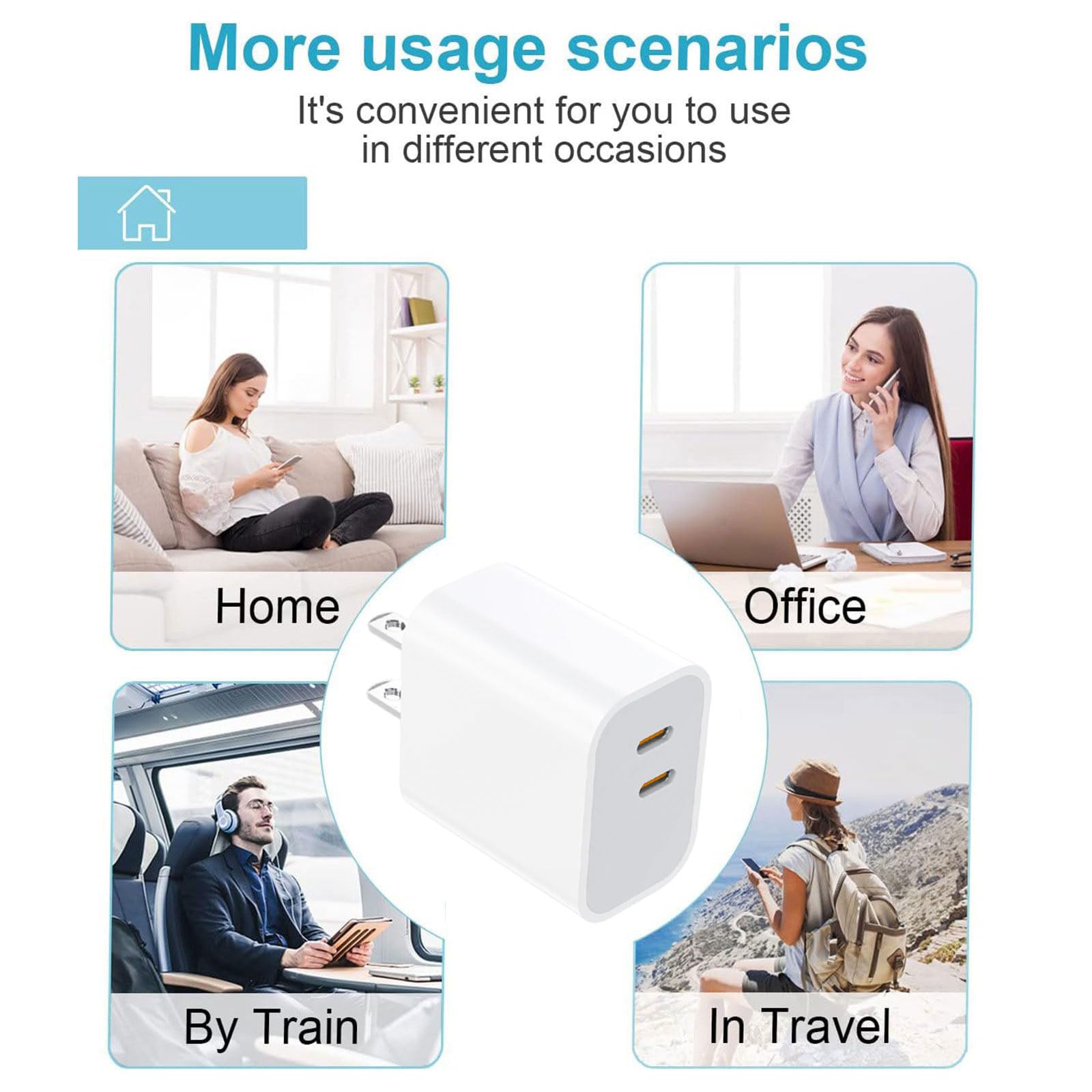 30W Dual USB-C Wall Charger 4-Pack, Compact Portable Charger for USB-C Devices and Compatible with iPhone 17/16/15 3