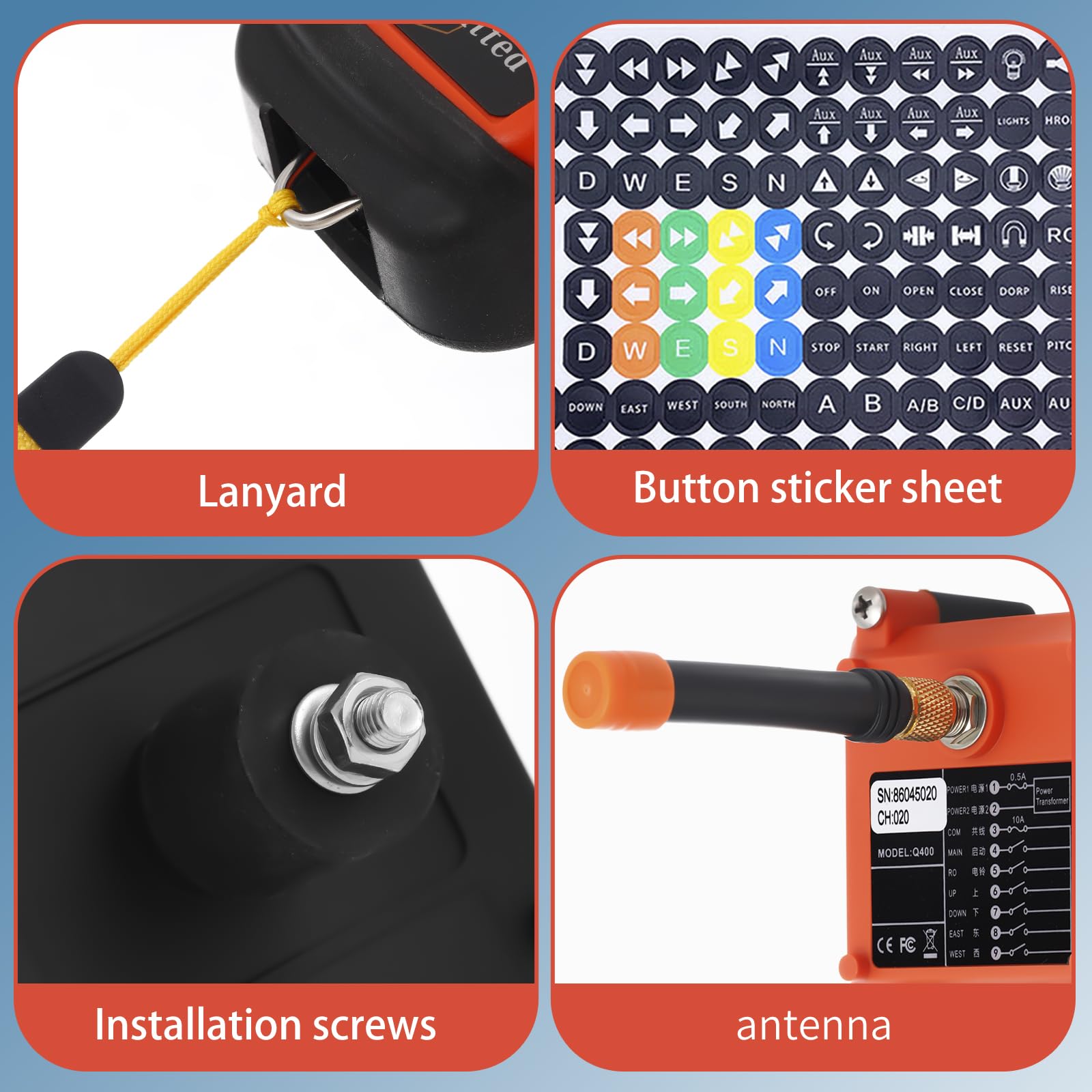 4 Button Wireless Crane Remote Control 12V 24V Radio Dule Transmitters and Receiver for Electric Chain Hoist Lift Winch Overhead Crane Remote Controller 4