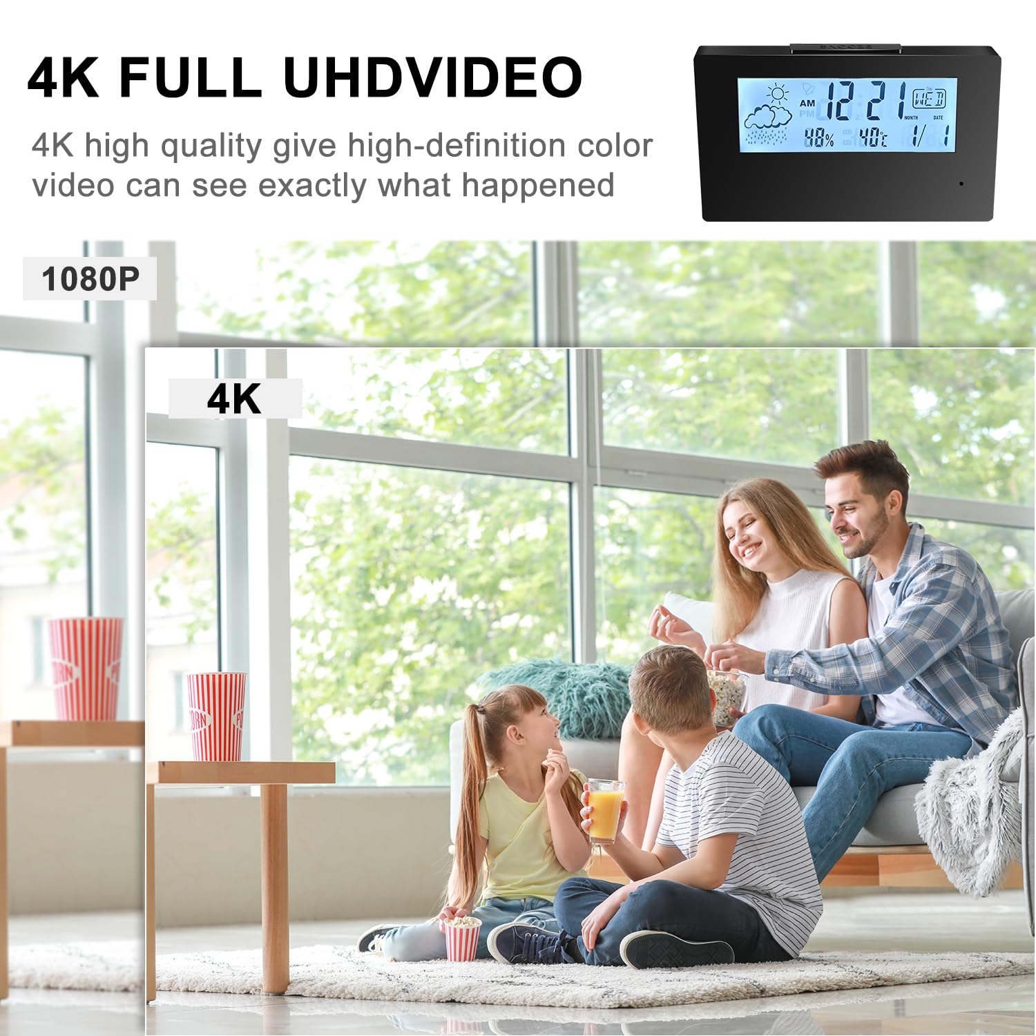 4K UHD Mini Camera Hidden Camera in Clock WiFi Hidden Cameras Video Recorder Wireless IP Smart Guardian 5 in 1 Camera Indoor Home Security Monitoring Nanny Cam 140° Angle Night Vision/Motion Detection 3