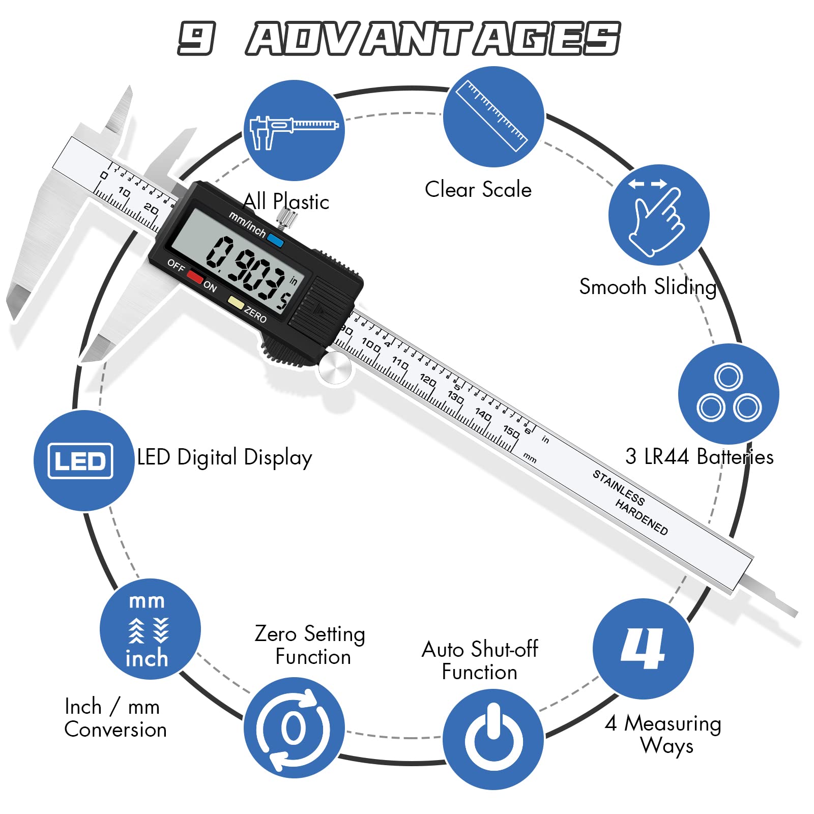 Simhevn Electronic Digital Caliper Measuring Tool, Stainless Steel Vernier Caliper Digital, Easy Switch from Inch Metric, LCD Screen,0-6inch/150mm Caliper Measuring Tool for DIY/3D Printing 4