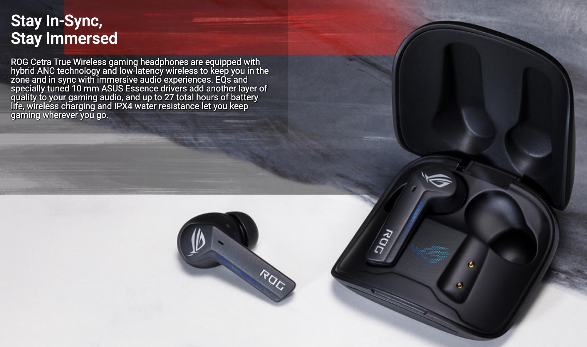 ASUS ROG Cetra True Wireless Gaming Headphone, Bluetooth, Driver Size 10 mm, Frequency Response 20 Hz - 20 KHz, Omnidirectional, Microphone Frequency Response 100Hz - 10KHz, Noise Cancellation. 6