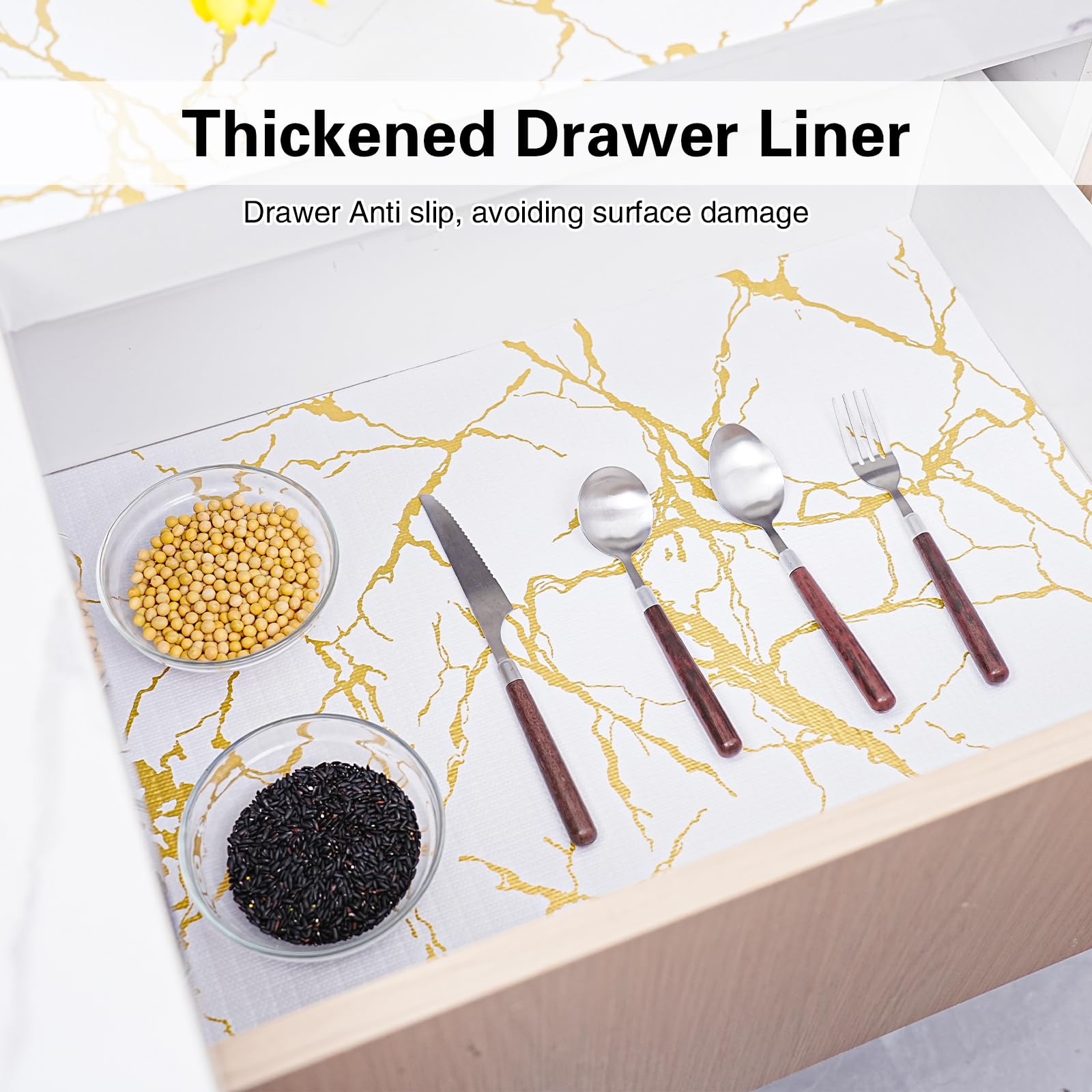 Drawer and Shelf Liner for Kitchen Cabinet,Non-Adhesive Cabinet Liner 24in x 30FT,Waterproof Shelf Paper Non-Slip Mats Cupboard Liners Contact Protect Dresser/Shelves/Table-Gold Marble 4