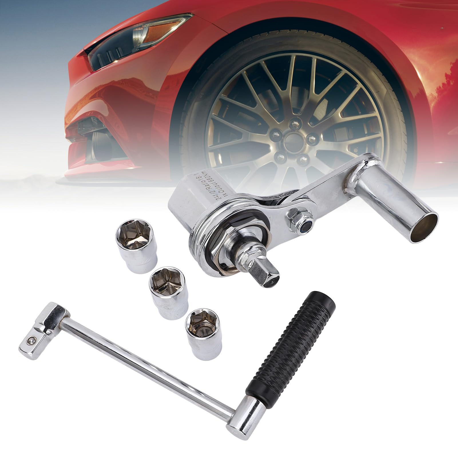 ZAICOLER Wrench Set, 1/2in Torsion Multiplier Wrench Looseing Nuts 1:16 Gear Ratio Car Tire Nut Remover Lug Nut Removal Tool with 17mm 19mm 21mm Sockets for Car Suv 6