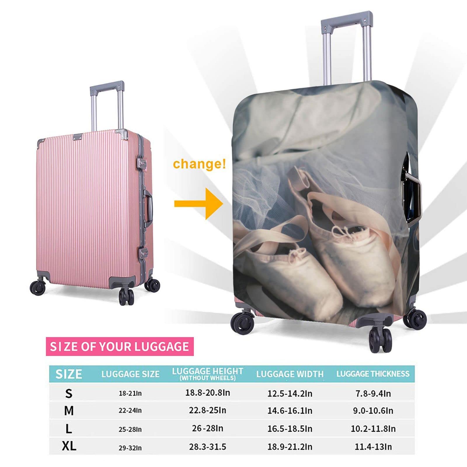 Ballet Shoe Print Travel Luggage Cover Elastic Suitcase Trolley Protector Cover For(22-28in) Luggage,Rolling Luggage Protective Cover Case For Travel(Customizable) 6