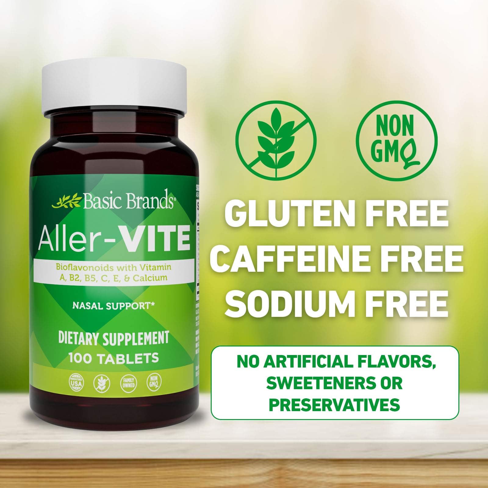 Basic Brands Aller-Vite Nasal Support – Supports Relief of Sneezing, Runny Nose, Itchy & Watery Eyes – Vitamins & Bioflavonoids – Gluten-Free, 100 Tablets 6