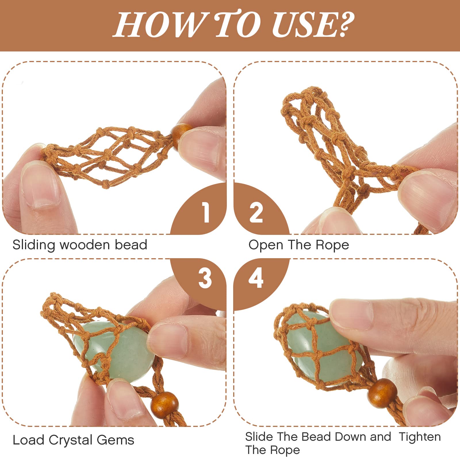 Fabbay 8 Pcs Adjustable Crystal Necklace Holder and Bracelet Set Crystal Cage Necklaces Empty Bracelet Holder Quartz Stone Cage Cords for DIY Jewelry Making Gift Supplies, Black and Brown 5