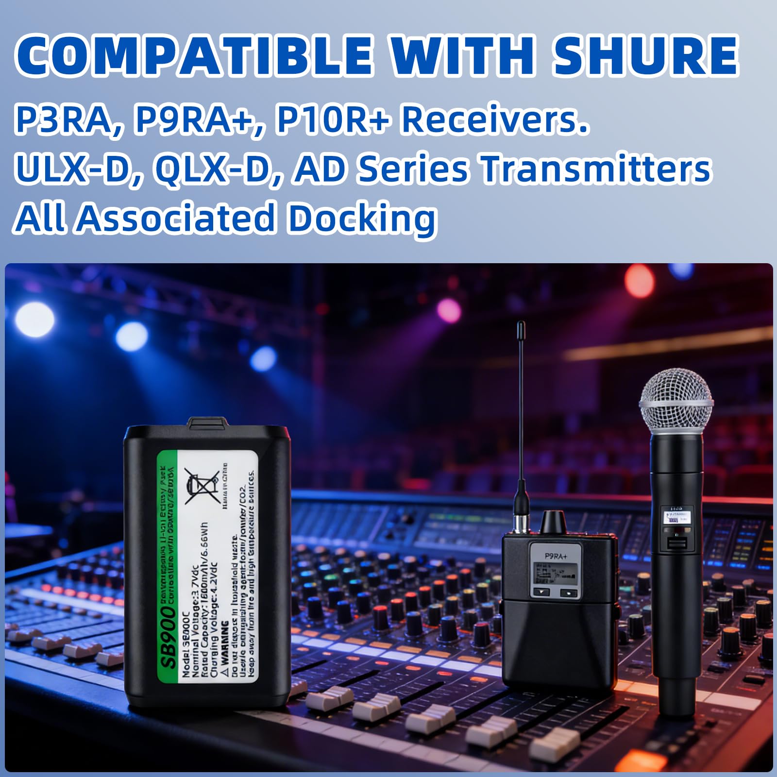 SAPBJ Upgraded 1800mAh Replacement Battery for Shure SB900B SB900A SB900B SB900, Compatible with Shure P3RA, P9RA+, P10R+ Receivers, ULX-D, QLX-D, AD Series Transmitters, All Associated Docking, etc. 6