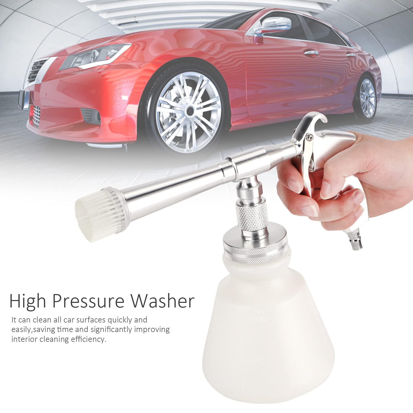 KLLJRFW Car Cleaning Gun, 6.2 to 9.5KG High Pressure Air Blower Gun for Car Detailing, Quickly Clean Car Interior Cleaning Kit with 2 Nozzles and Thickened Foam Bottle (Silver) 4