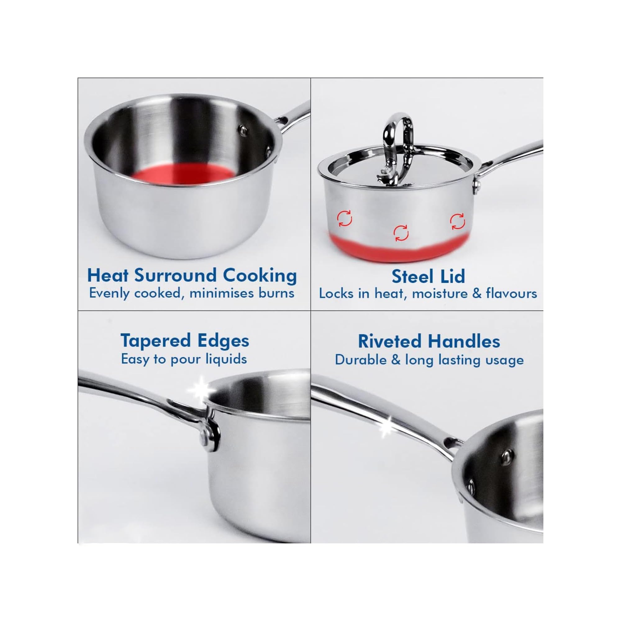 Kuber Industries Hard Anodised Non Stick Sauce Pan with Lid & Handle | Heat Resistant Gas Stove & Induction Sauce Pan for Coffee, Tea & Milk | Boiling Pot Vessel | Silver 6