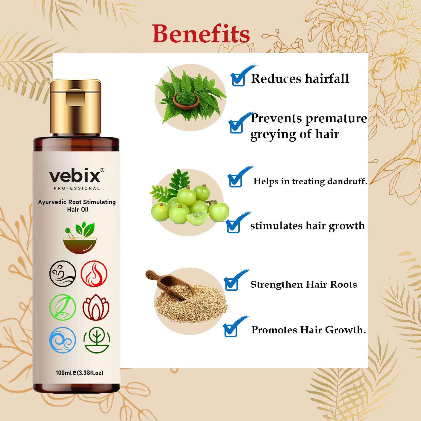 VebixProfessional Customised Regimen -4 Ayurvedic Product Kit - HairFallControl- AntiHairFall Neem Oil +Lotus AntiHairfall Shampoo + Hair - ShinningSerum & BoosterSerum -8.79 Fl.oz (Normal Hair) 4