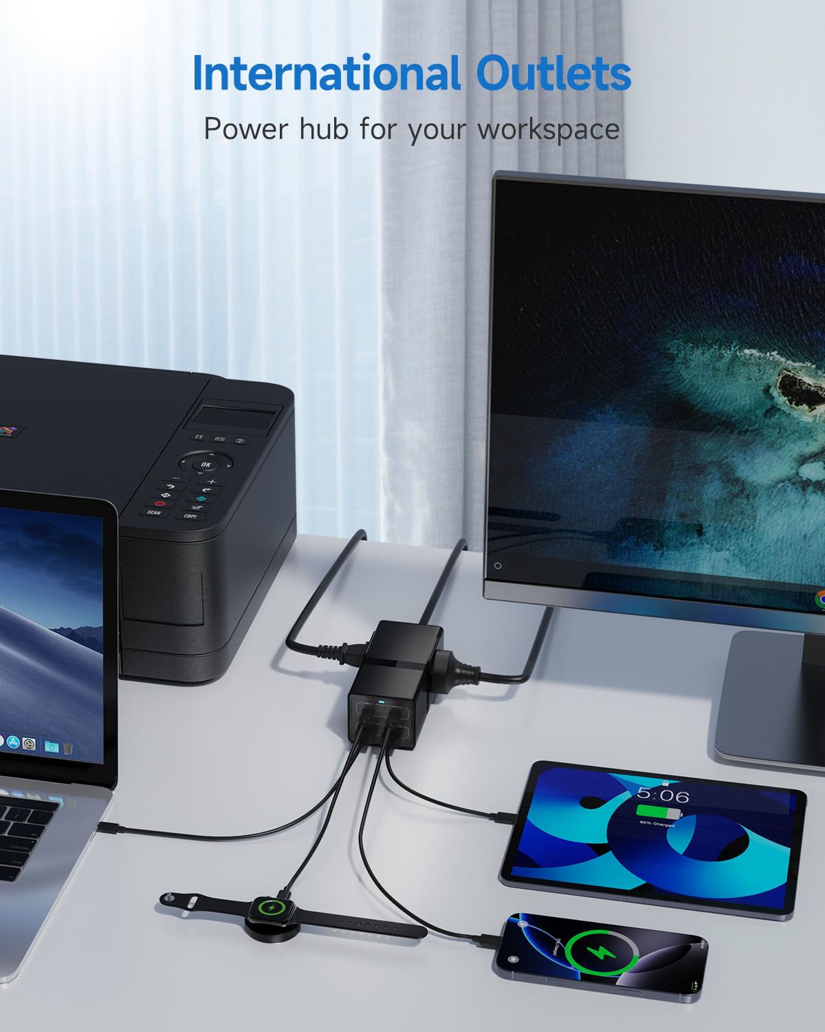 Universal Travel Adapter, VatFott 65W GaN Fast Charger 6-in-1 Power Strip with 2 International Outlets, 2 USB C, 2 USB Ports, 6ft Extension Cord, 110-240v, Power Adapter for Travel Essentials Black 3