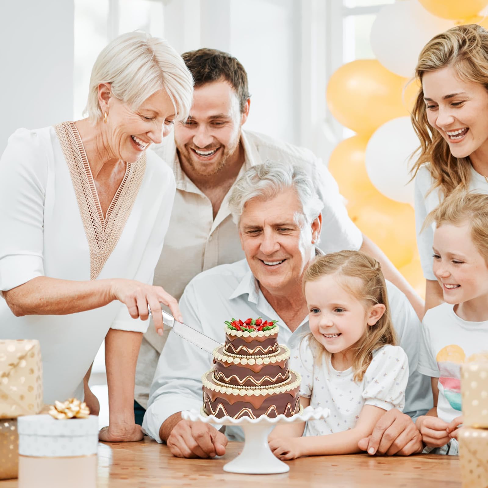 Cake Knife and Server Set - 2 Pcs Cake Cutting Set for Wedding with Stainless Steel Blades, Wedding Cake Knife with Acrylic Faux Crystal Handles, Perfect for Wedding Cake and Birthdays (Silver) 6
