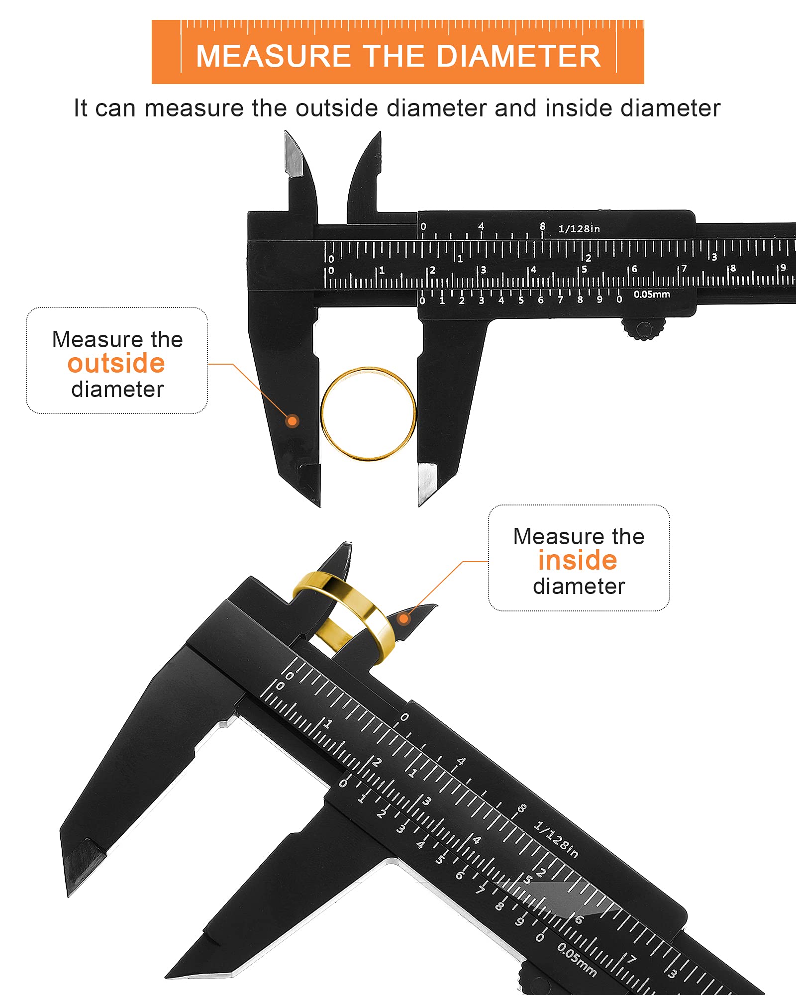 Frienda 20 Pcs Mini Plastic Caliper 6 Inch 150 mm Vernier Caliper Double Scale (Metric/inch) Black Eyebrow Ruler Plastic Vernier Ruler Sliding Gauge Measuring Tattoo Brow Tool for Student Office 4
