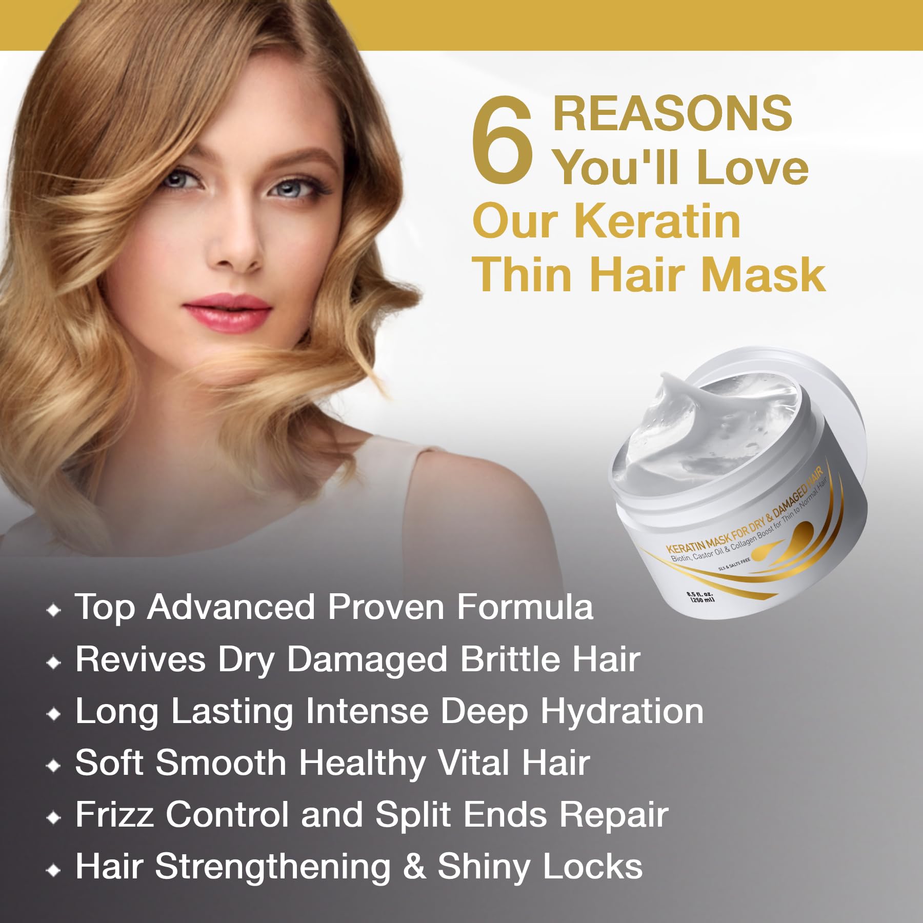 Vitamins Keratin Purple Shampoo and Thin Hair Mask Kit - Violet Blue Anti Brassiness for Bleached Blonde Platinum White Gray Dry Damaged Hair and Intensive Deep Conditioner 4